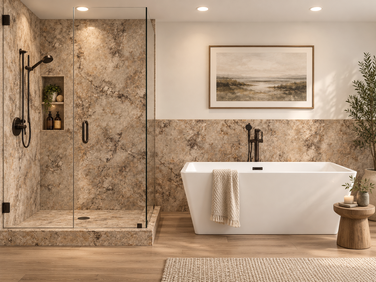 Copper Canyon 2 wall Shower Surround with Wainscoting rendering