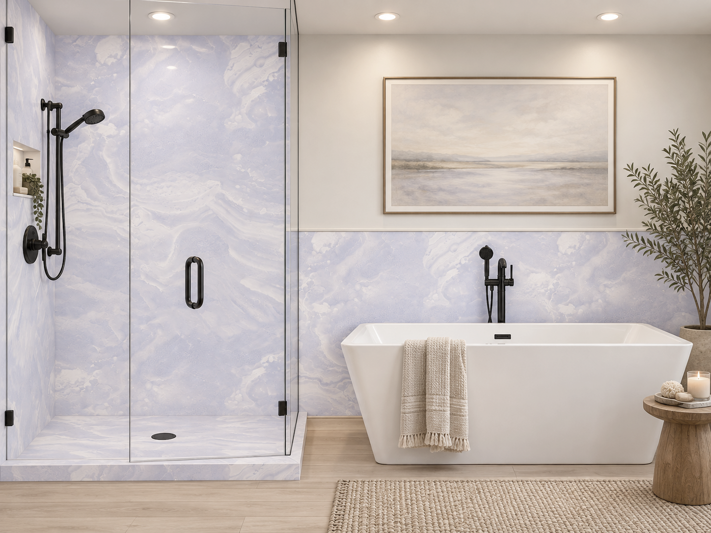 Lilac 2 wall shower and wainscot rendering