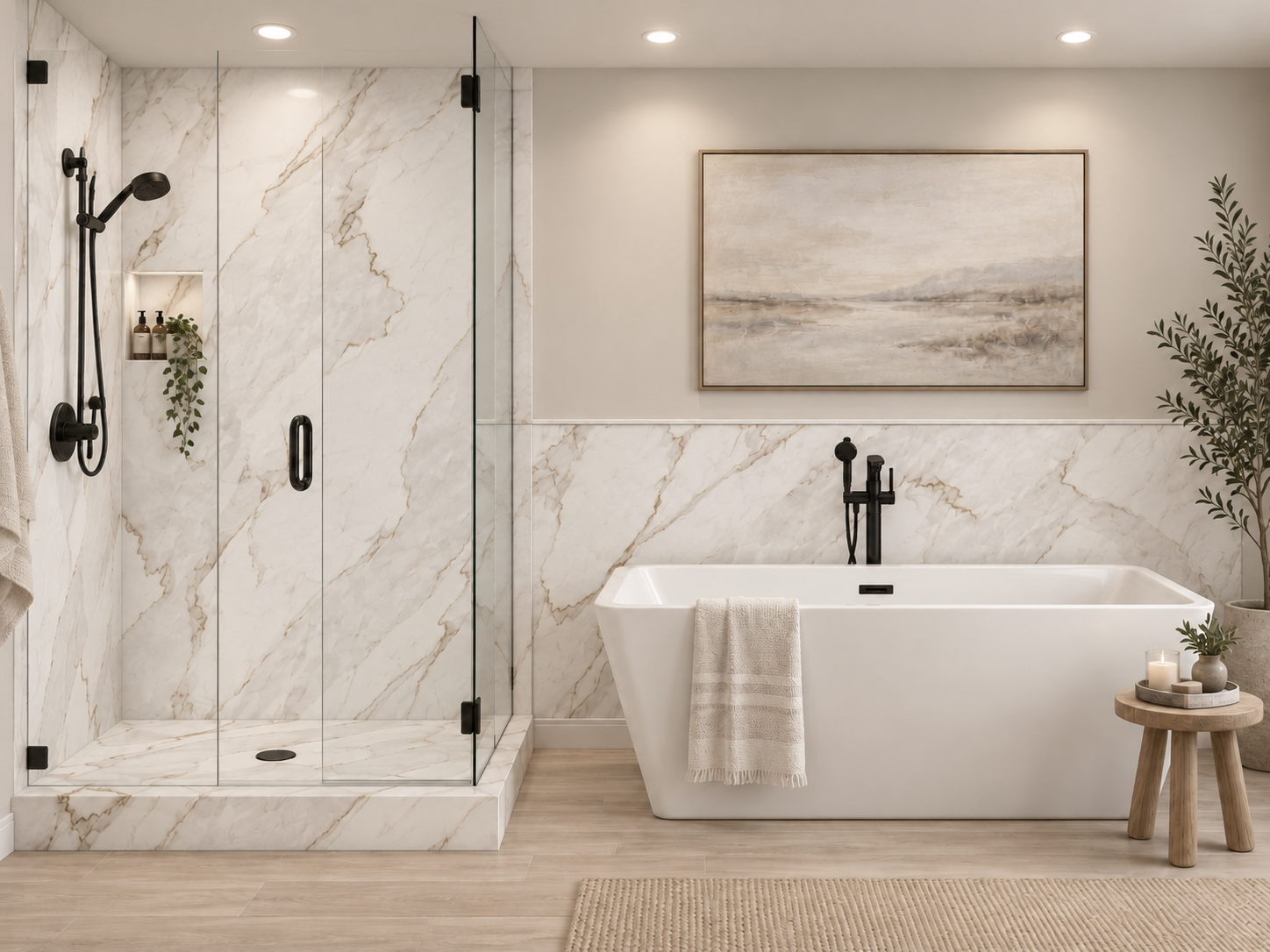 Aria 2 wall Shower Surround with Wainscoting rendering