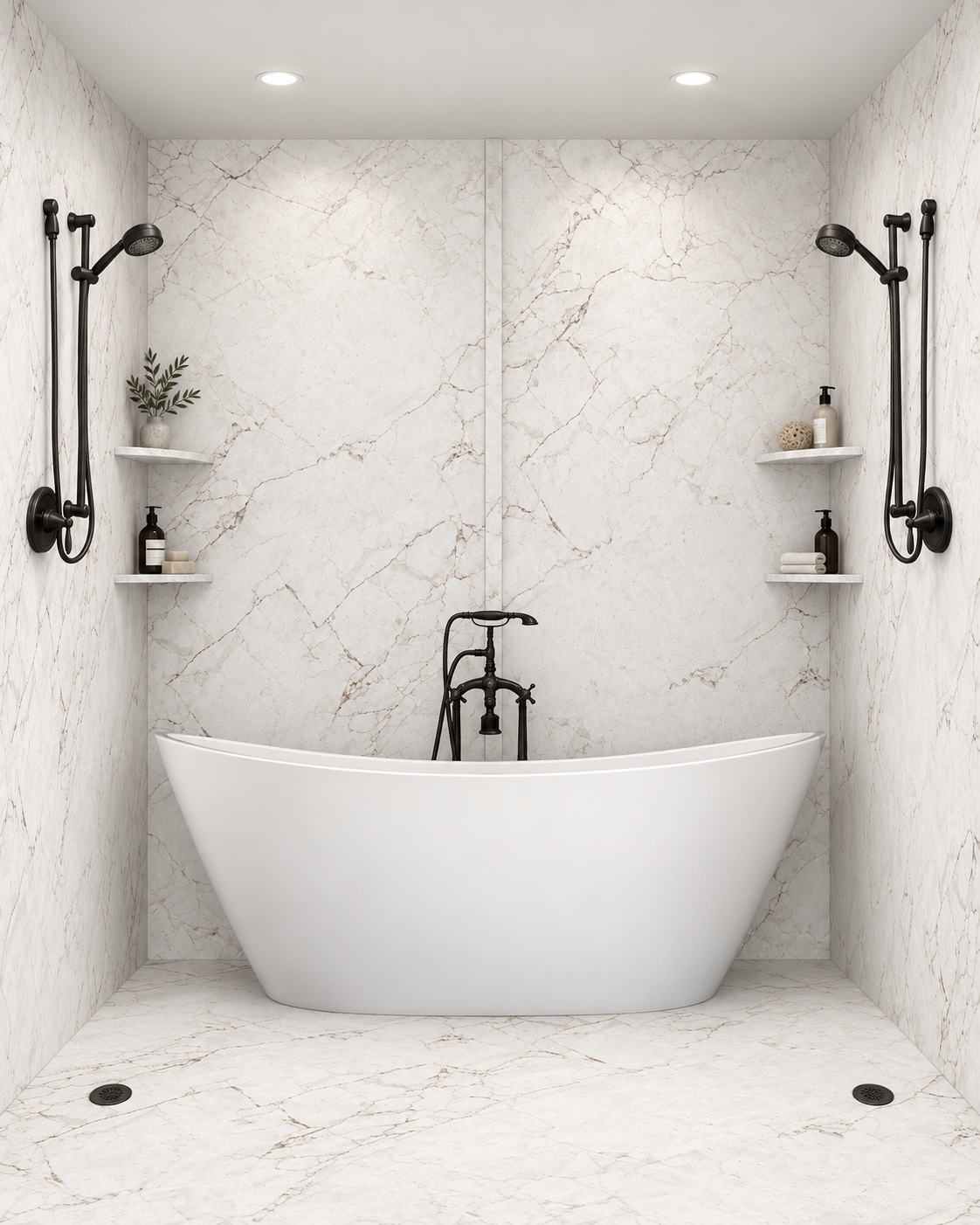 Crema White tub and shower wet room rendering