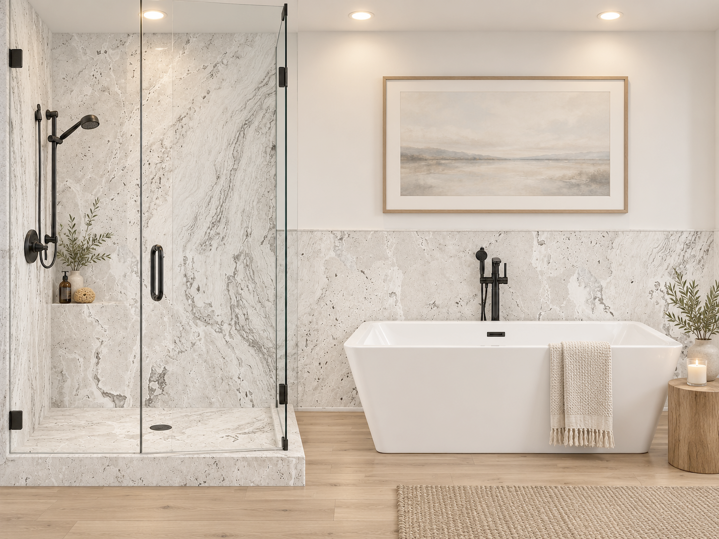 Whitecastle 2 wall shower surround and wainscoting rendering