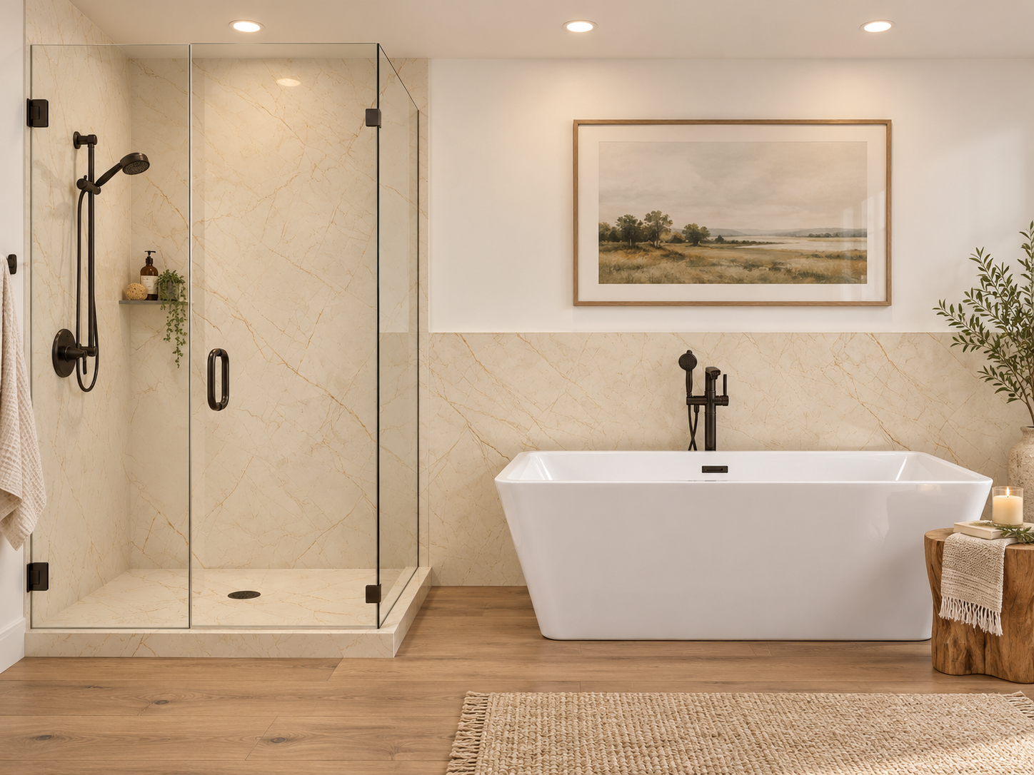 Winchester 2 wall shower and wainscot rendering