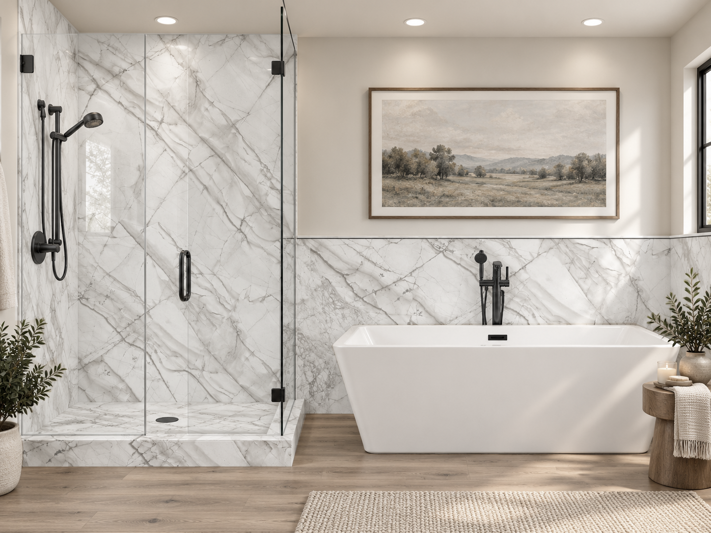 Anasazi Gray 2 wall shower and wainscot rendering