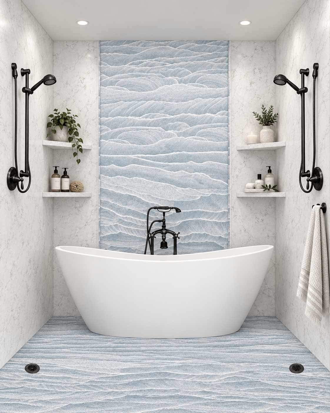Ocean Waves accent wall and floor rendering