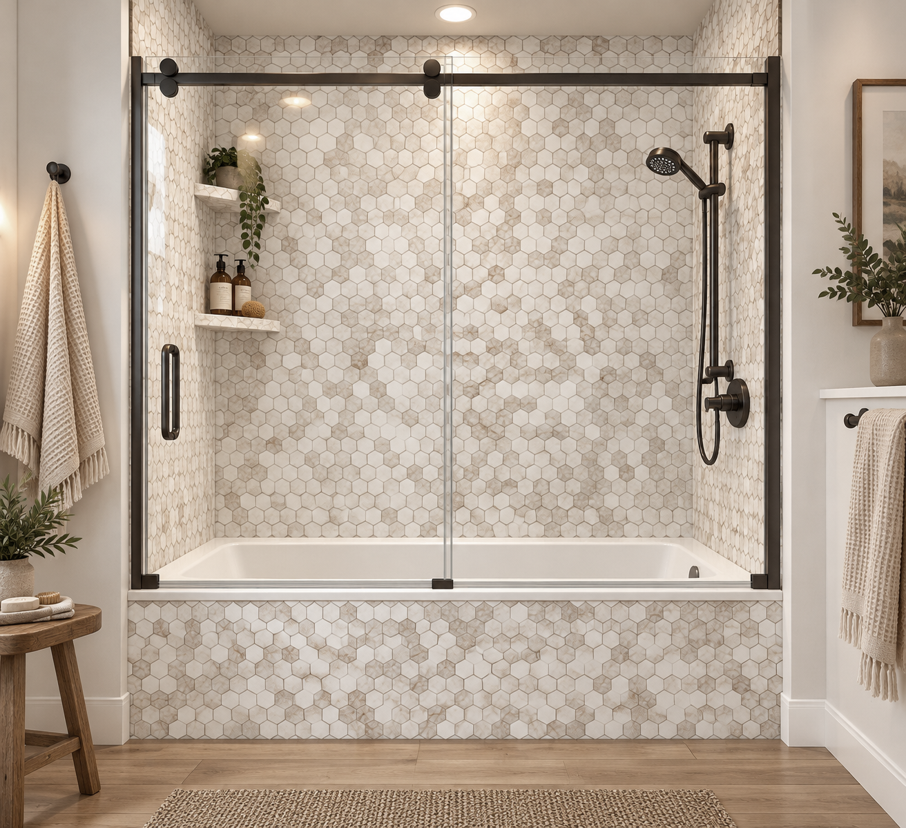 Calcutta Brown 2" Hex tub surround rendering