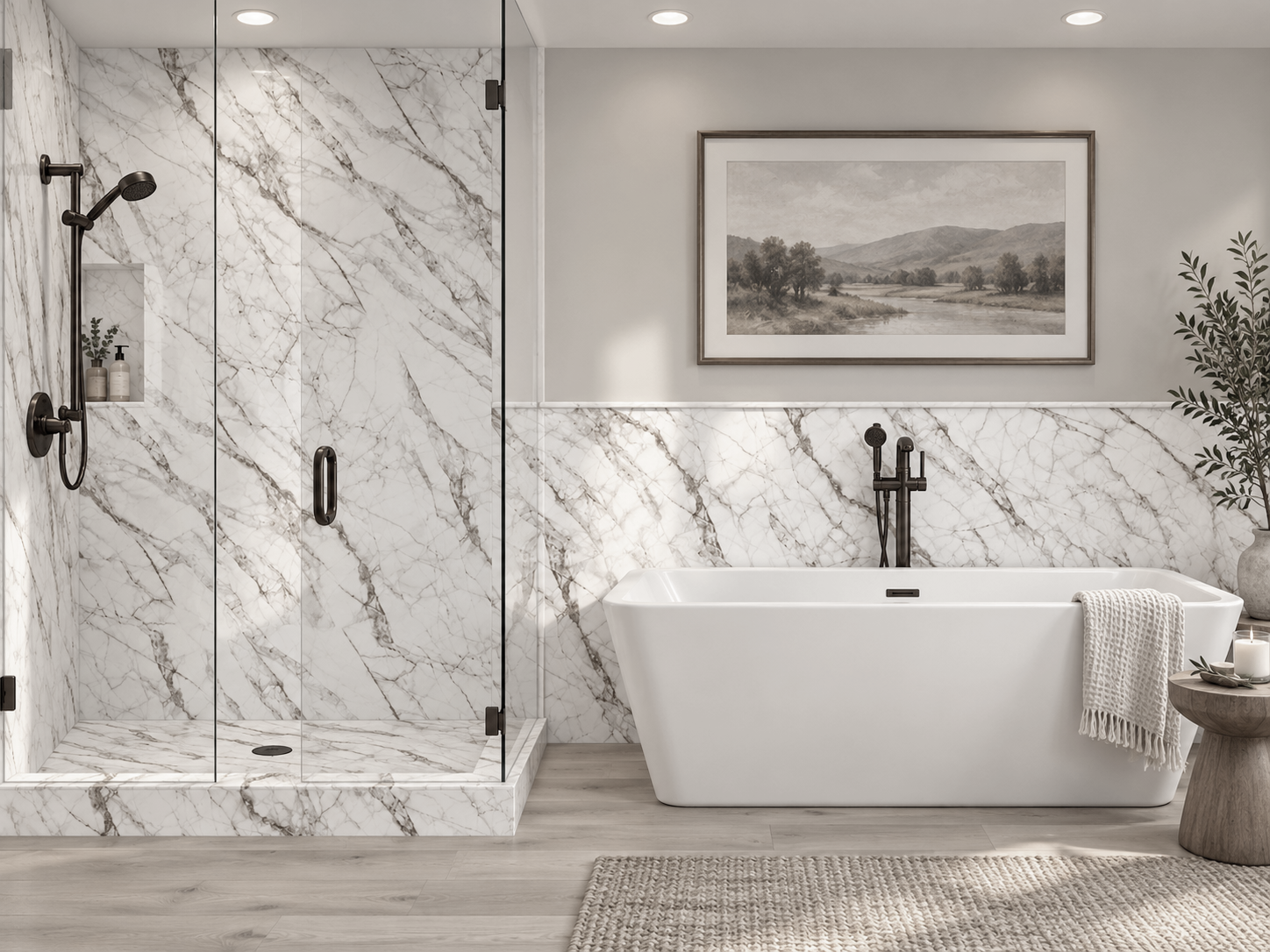 Palermo 2 wall Shower Surround with Wainscoting rendering