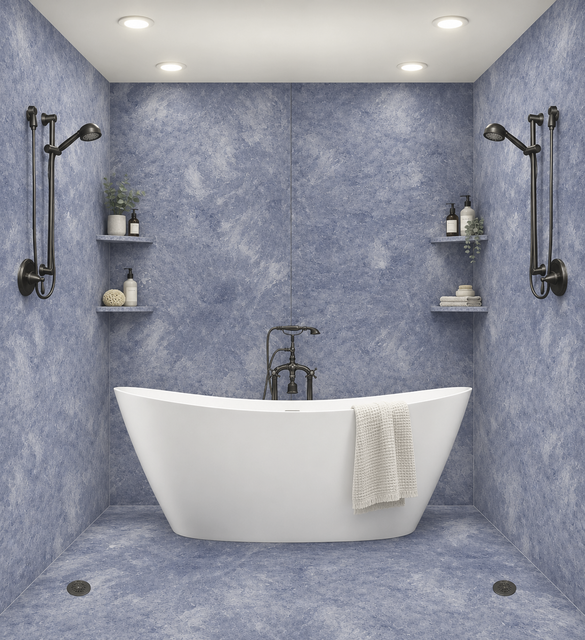 Blue Concrete tub and shower wet room rendering
