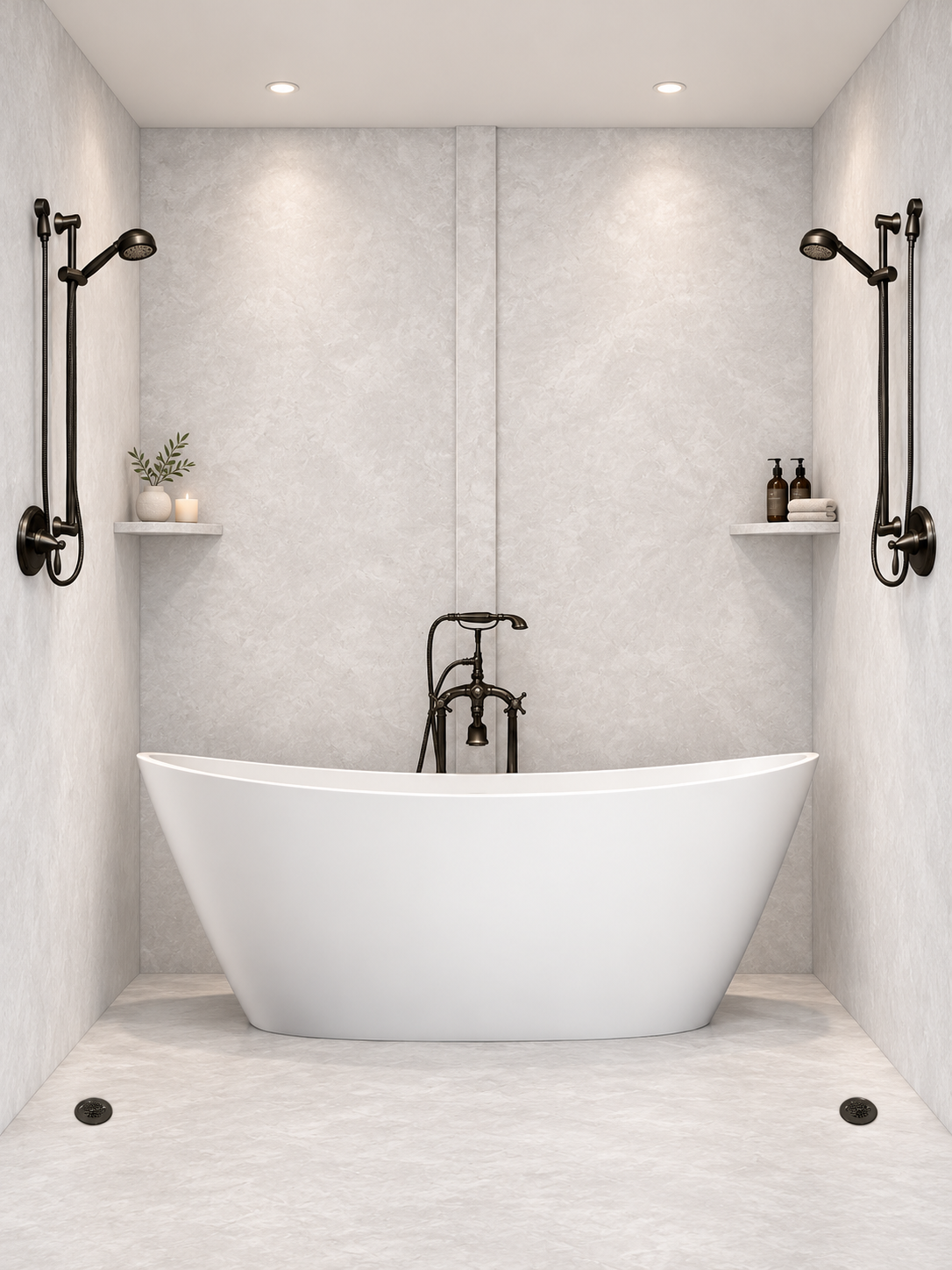 White Concrete tub and shower wet room rendering