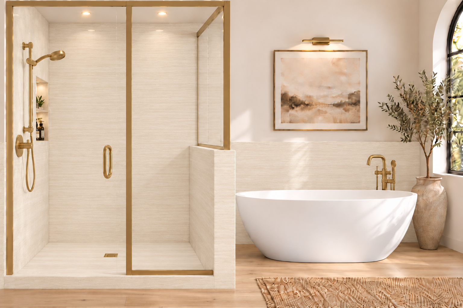 Sienna Drift 2 wall shower and wainscot rendering
