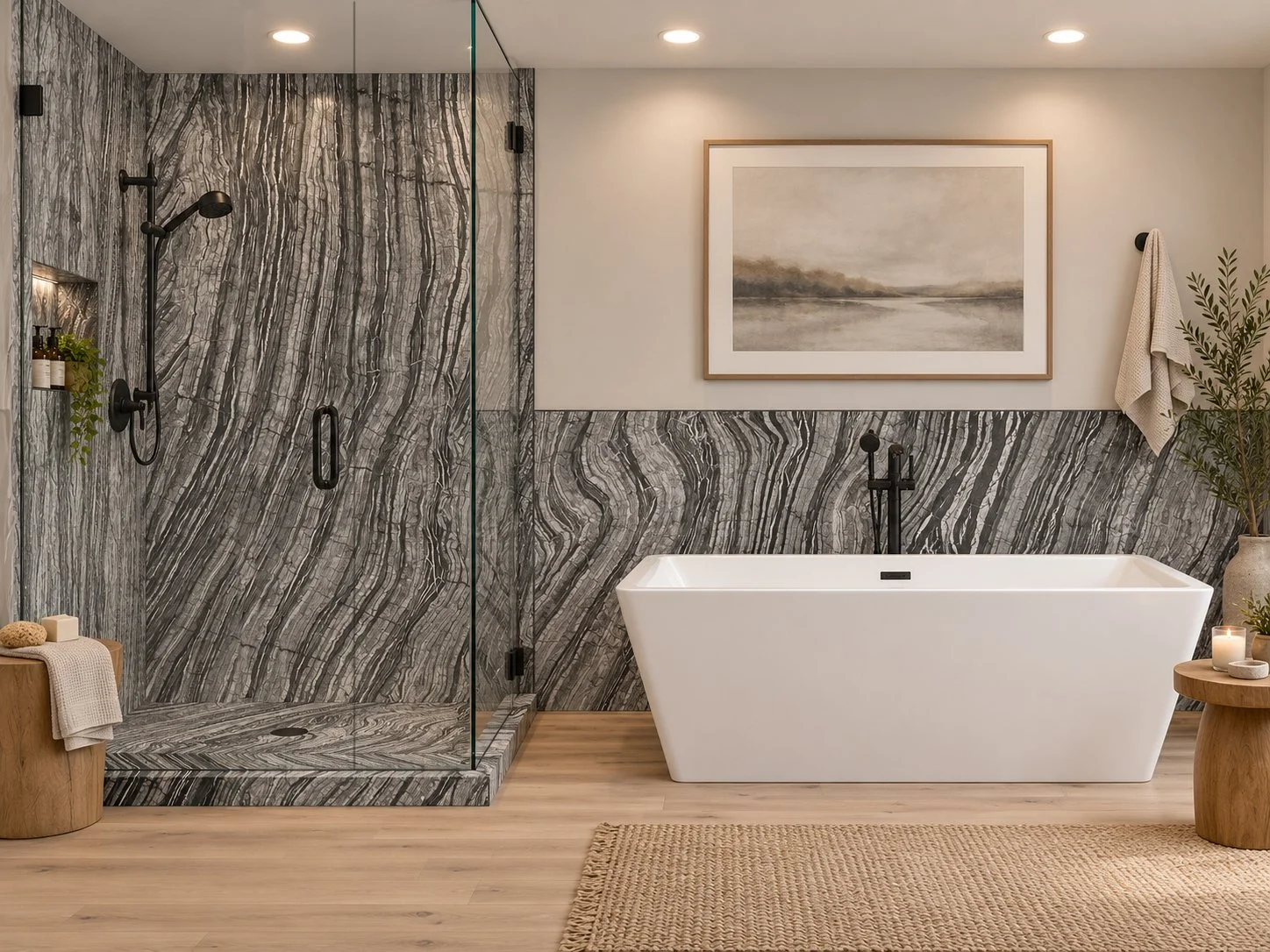 Cosmere 2 wall Shower Surround with Wainscoting rendering