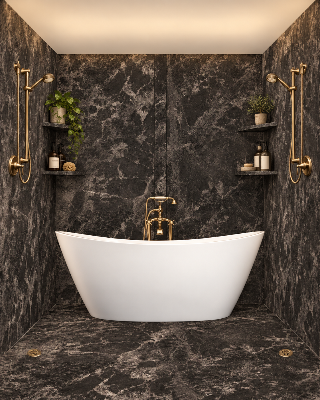 Obsidian tub and shower wet room rendering
