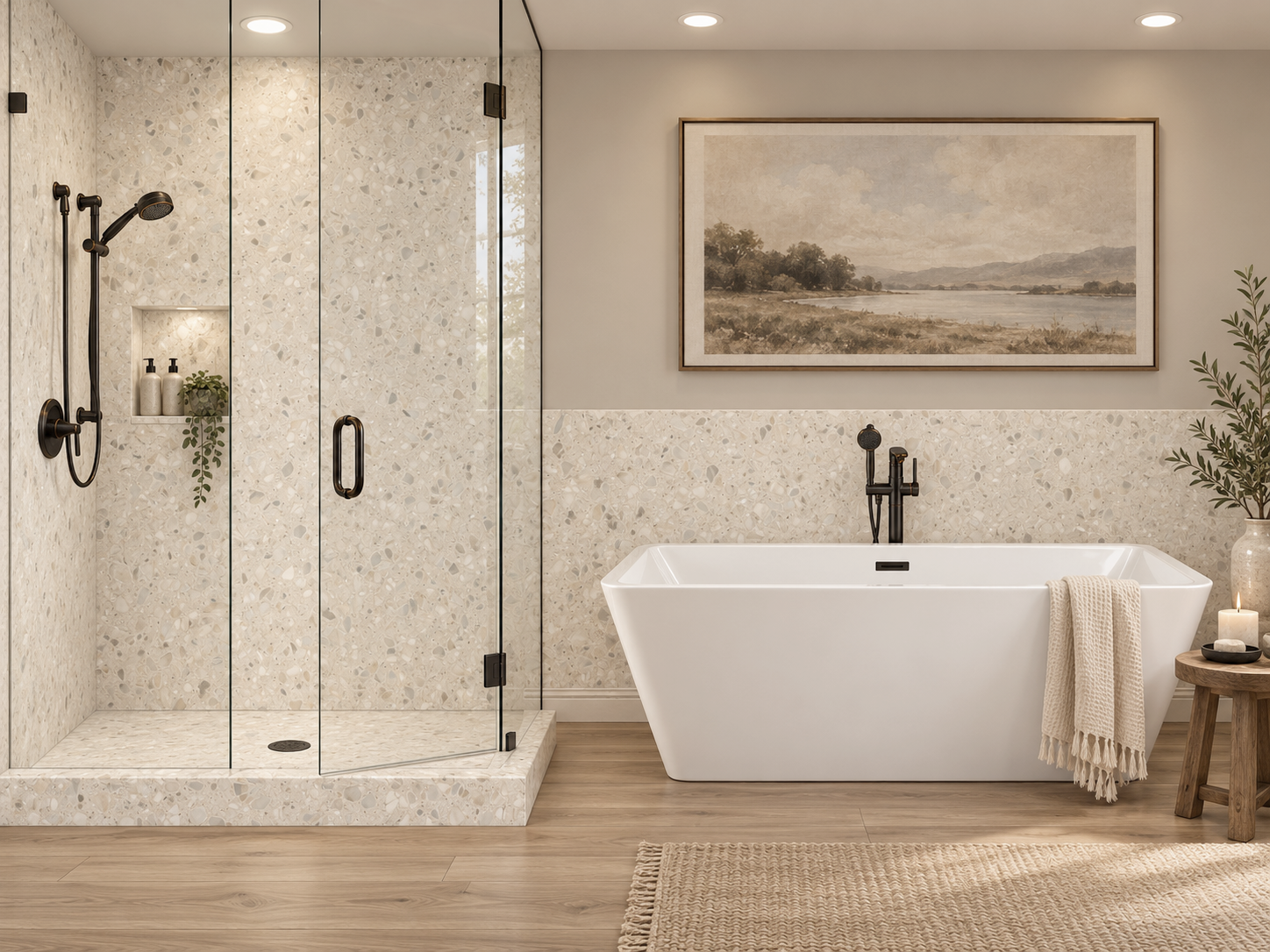 Pietra 2 wall Shower Surround with Wainscoting rendering