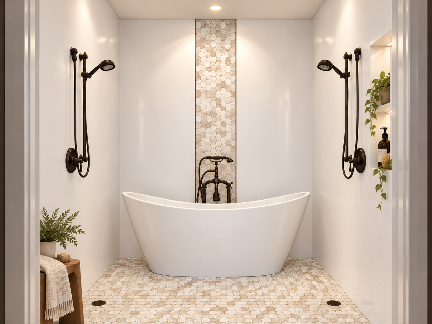 Calcutta Brown 2" Hexagon accent and floor rendering