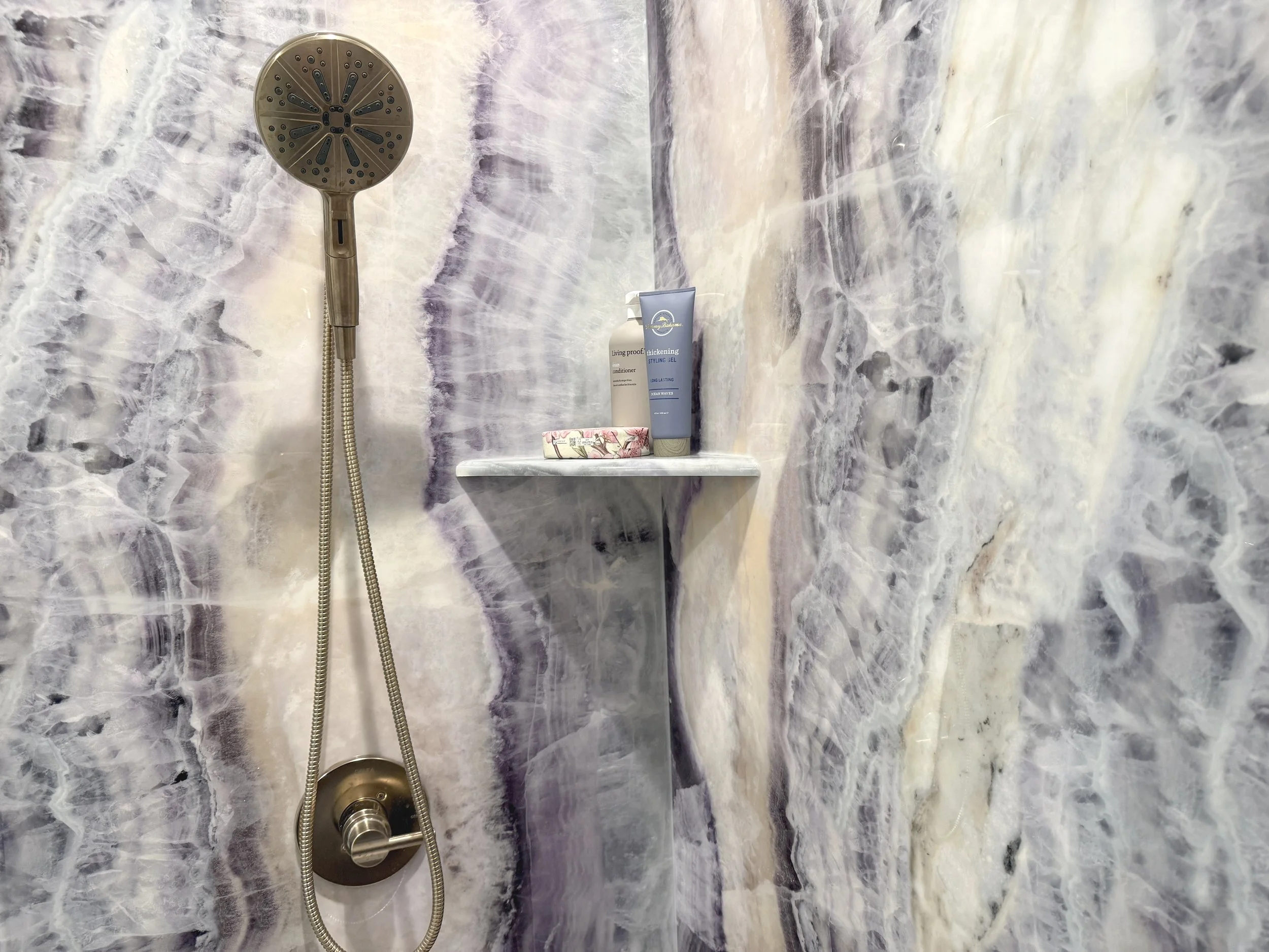 Amethyst shower surround and shelf