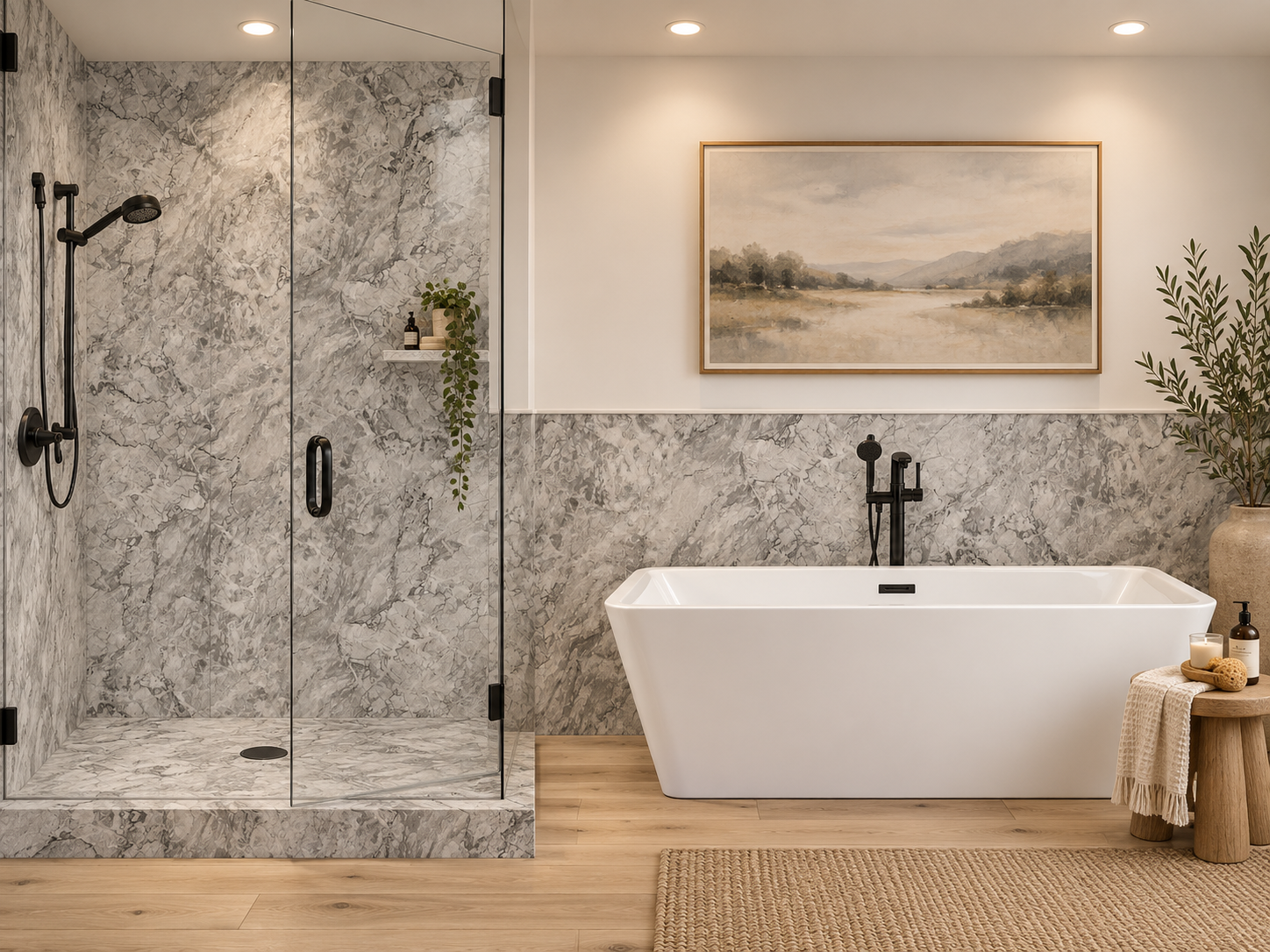Kodiak 2 wall Shower Surround with Wainscoting rendering