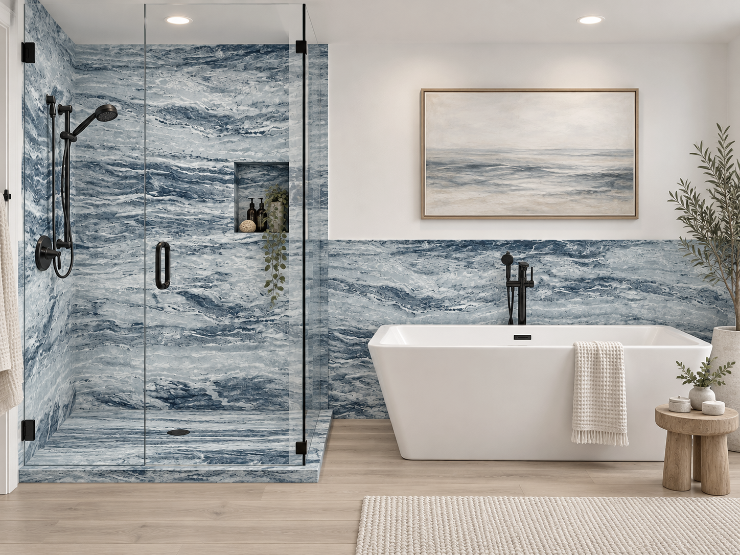 Kenai 2 wall shower and wainscot rendering