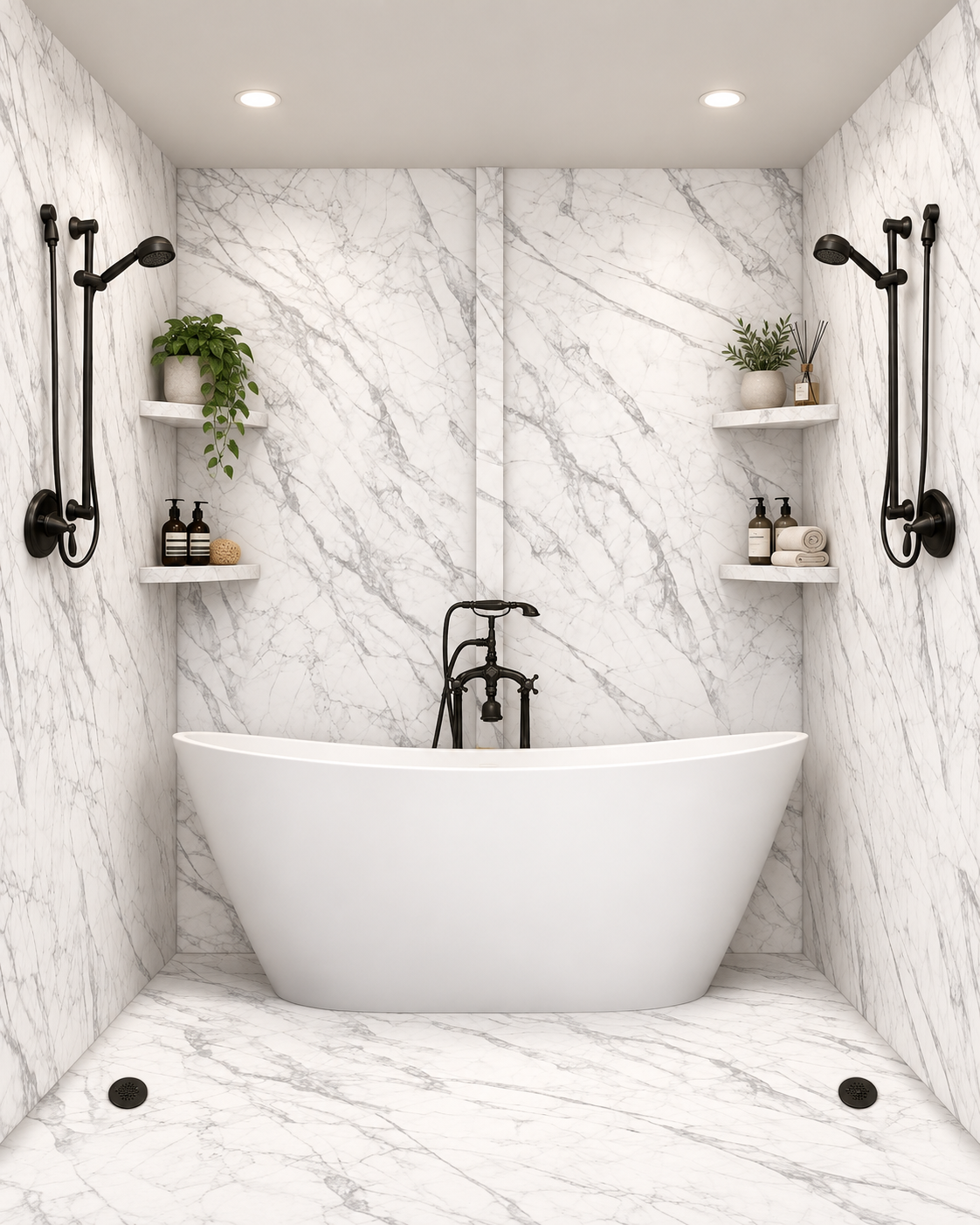 Gray Ferrera tub and shower wet room rendering