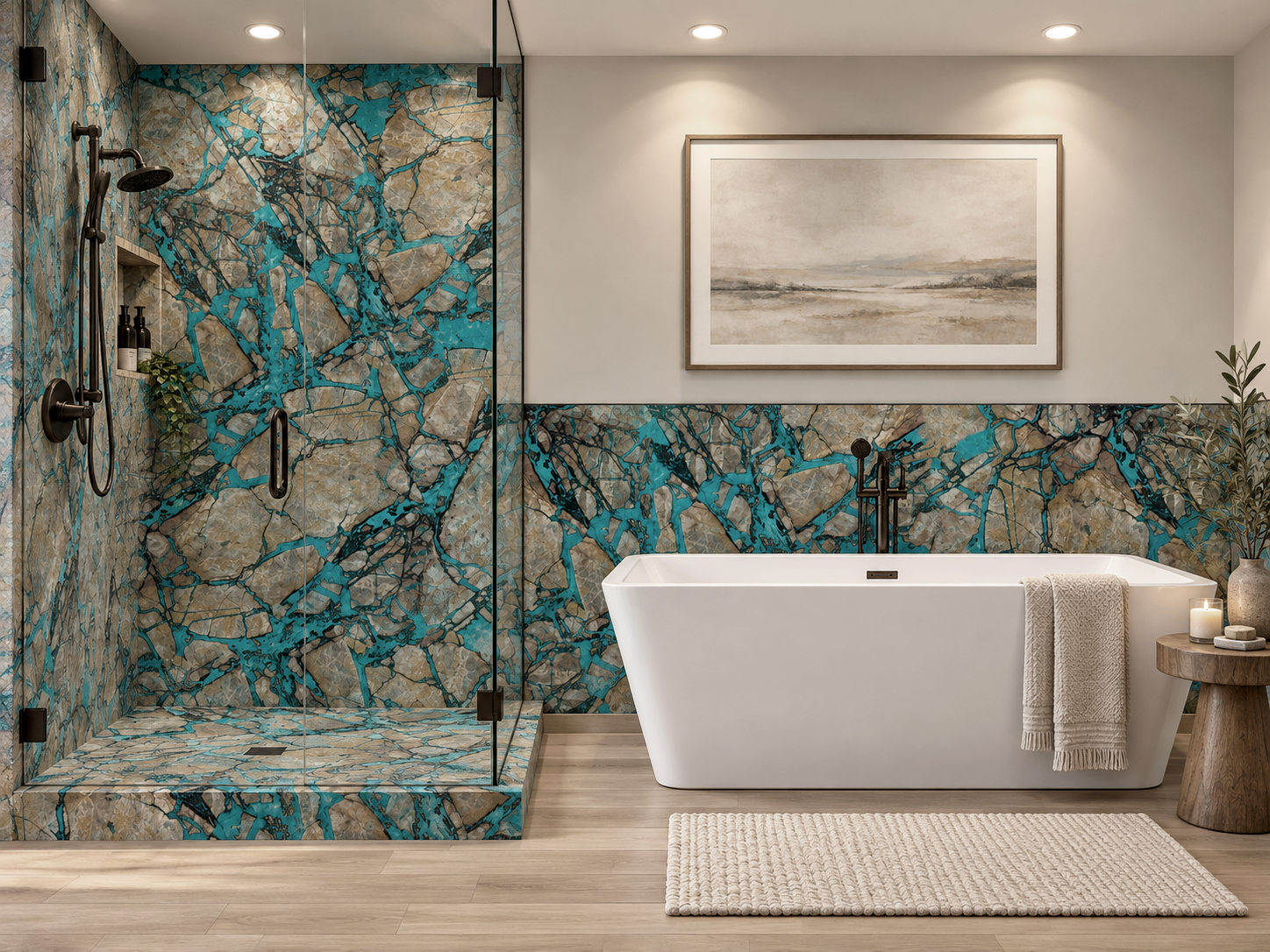 Navajo 2 wall shower and wainscot rendering