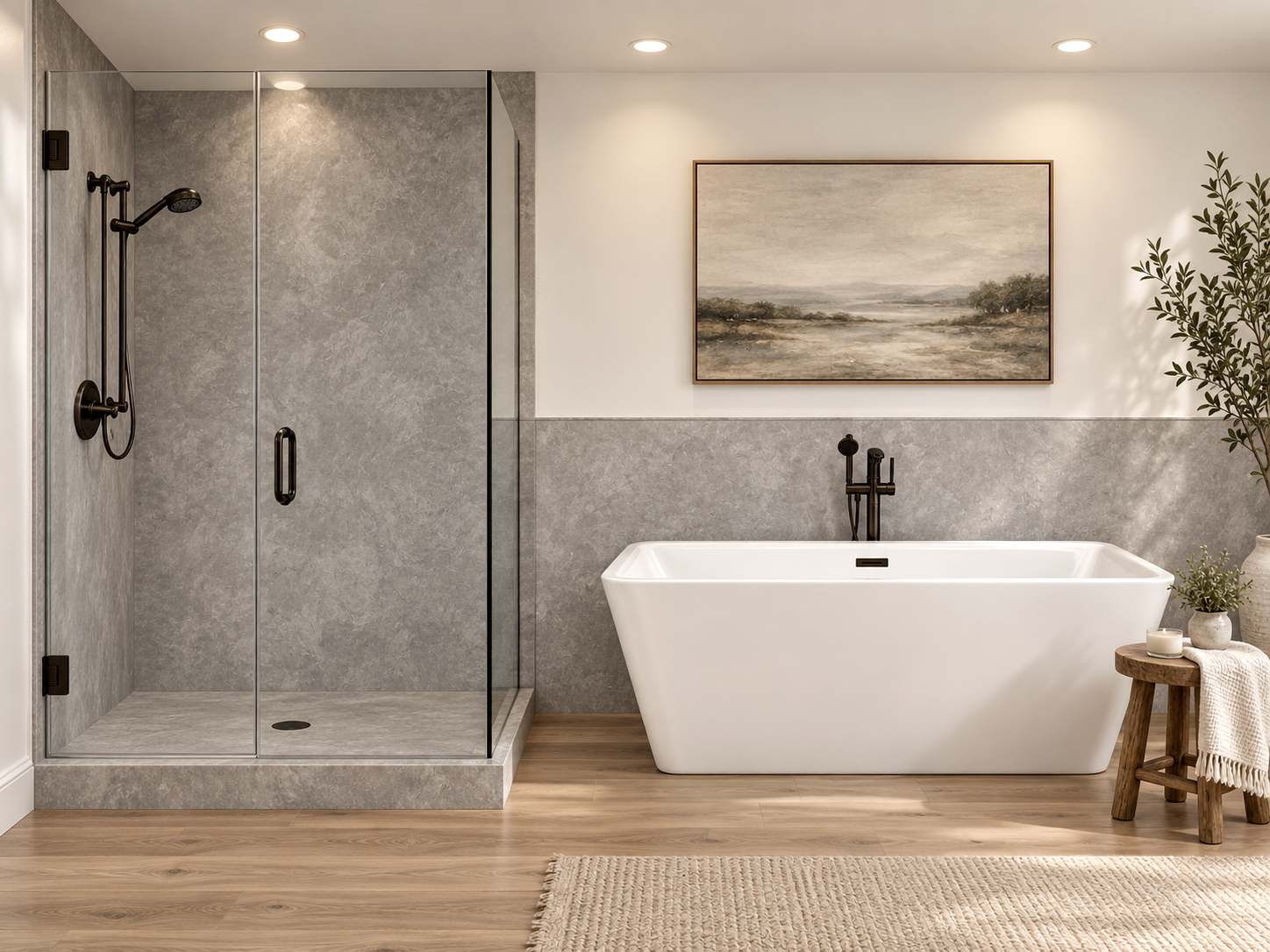 Washed Concrete 2 wall shower and wainscot rendering