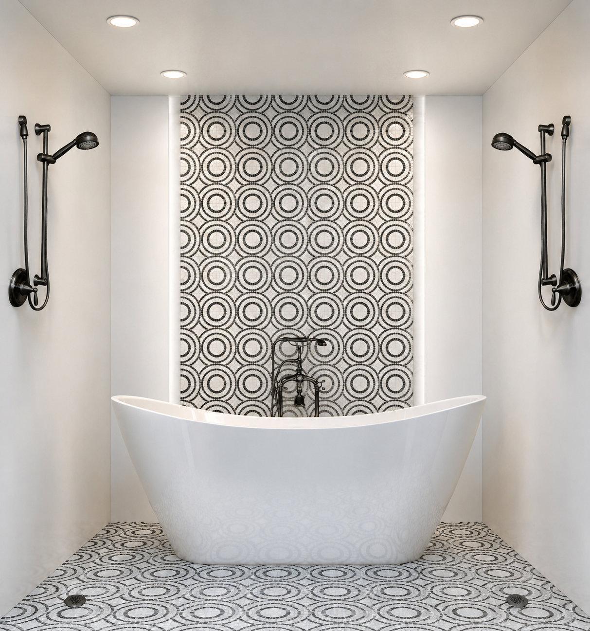 Calcutta White, Stratus Gray Circus Accent wall and Floor rendering