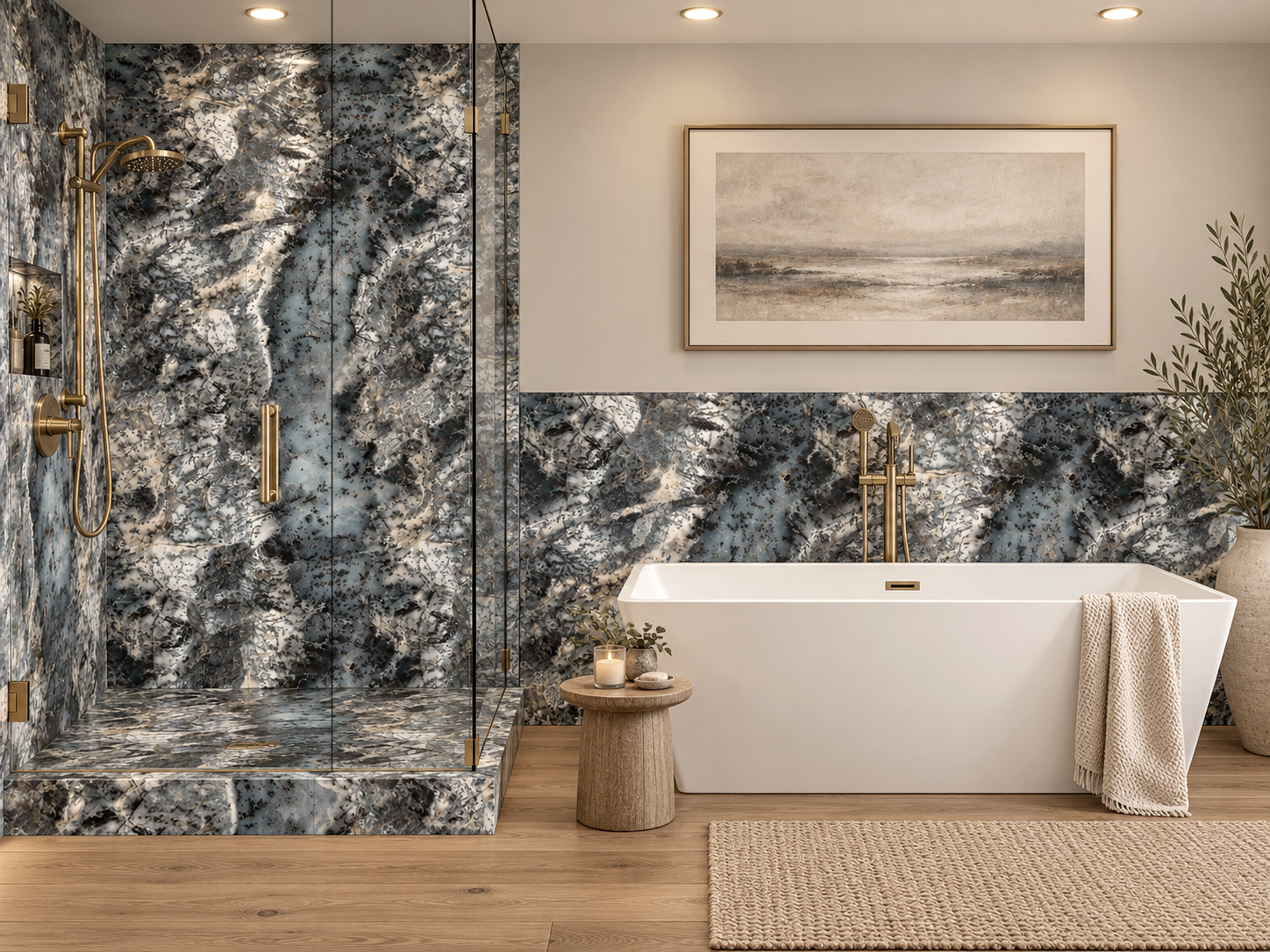 Nordic 2 wall Shower Surround with Wainscoting rendering