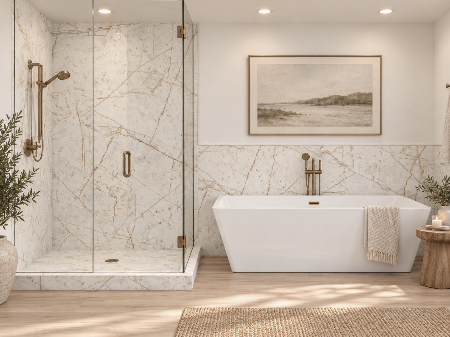 White Crystal 2 wall shower surround and wainscoting rendering