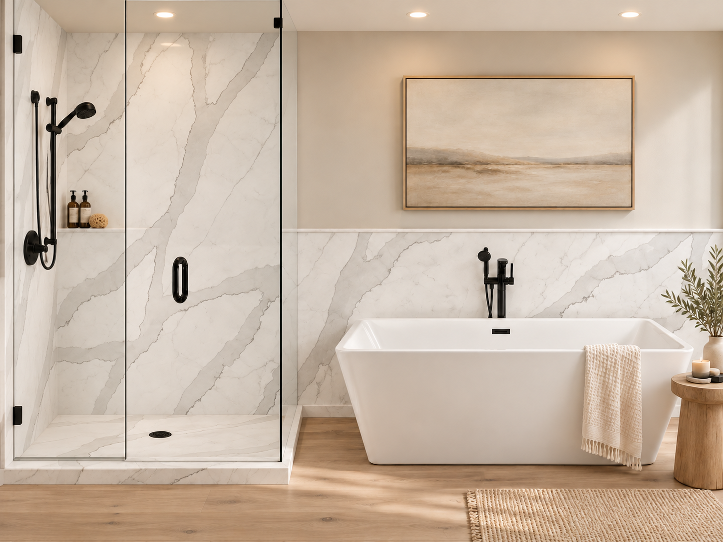 Grayhaven 2 wall Shower Surround with Wainscoting rendering
