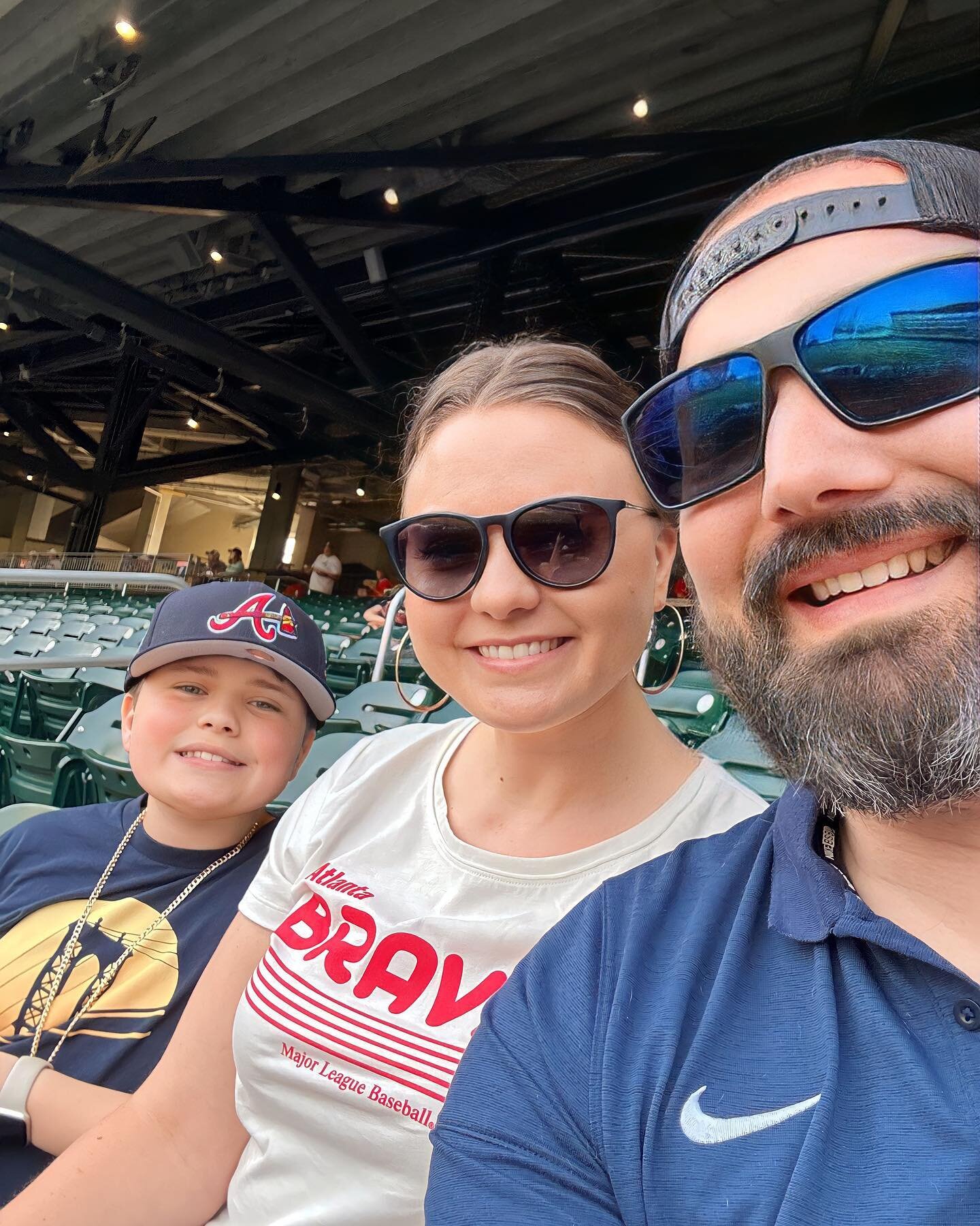 a swing &amp; a miss, but we still had fun + Noah got on the big screen + got to take home a foul ball ⚾️ go braves!
