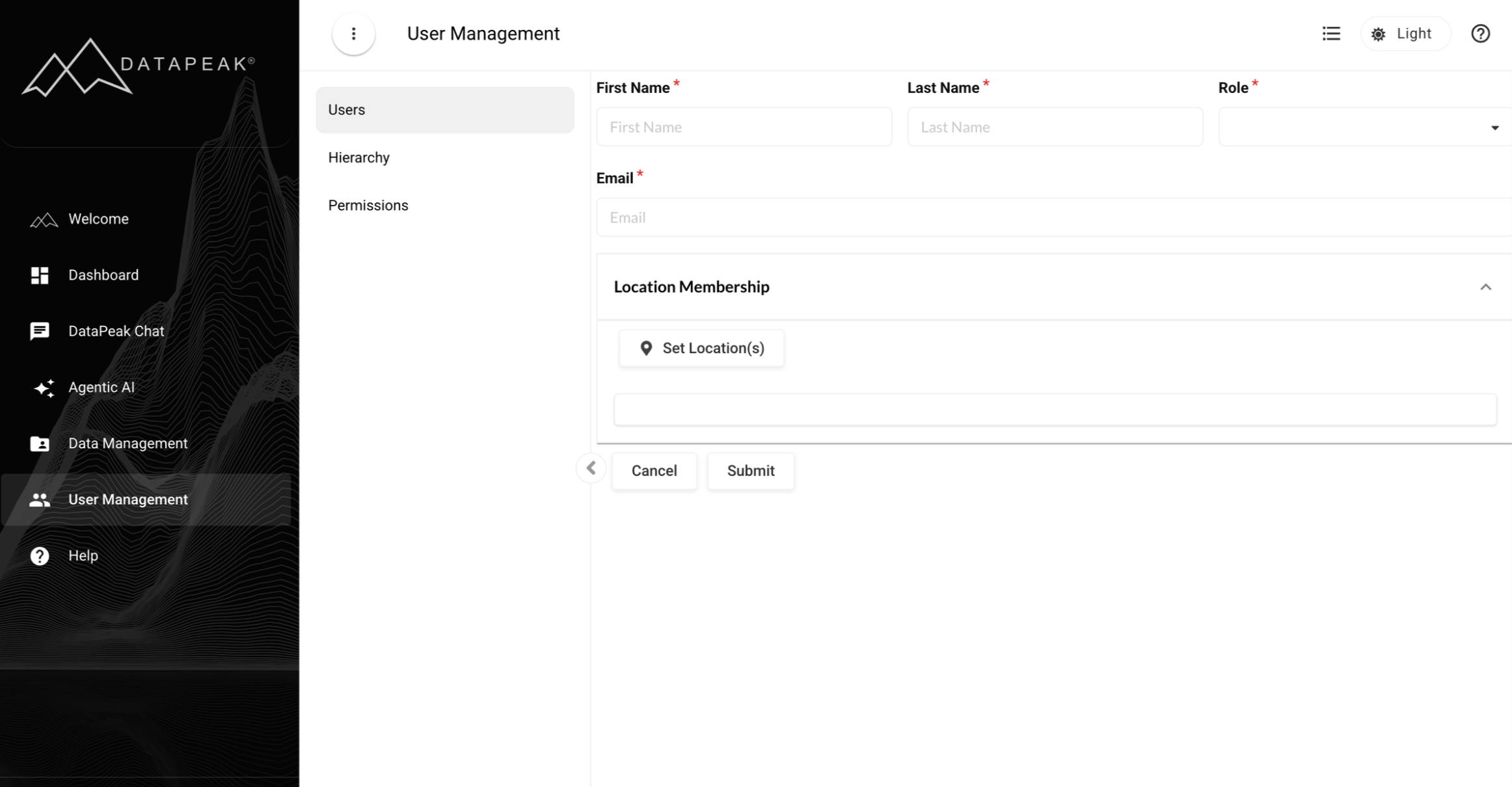 DataPeak Users Page