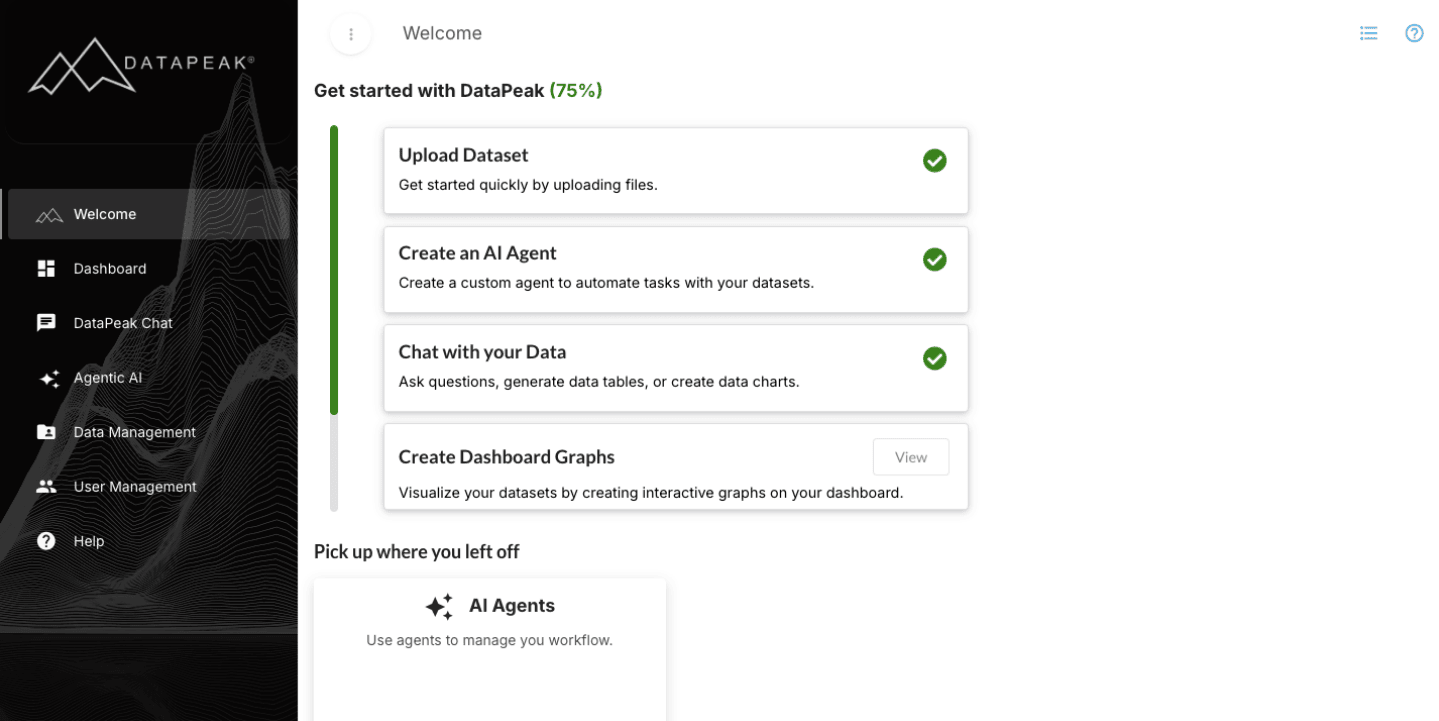 Get started with DataPeak (Onboarding Progress)