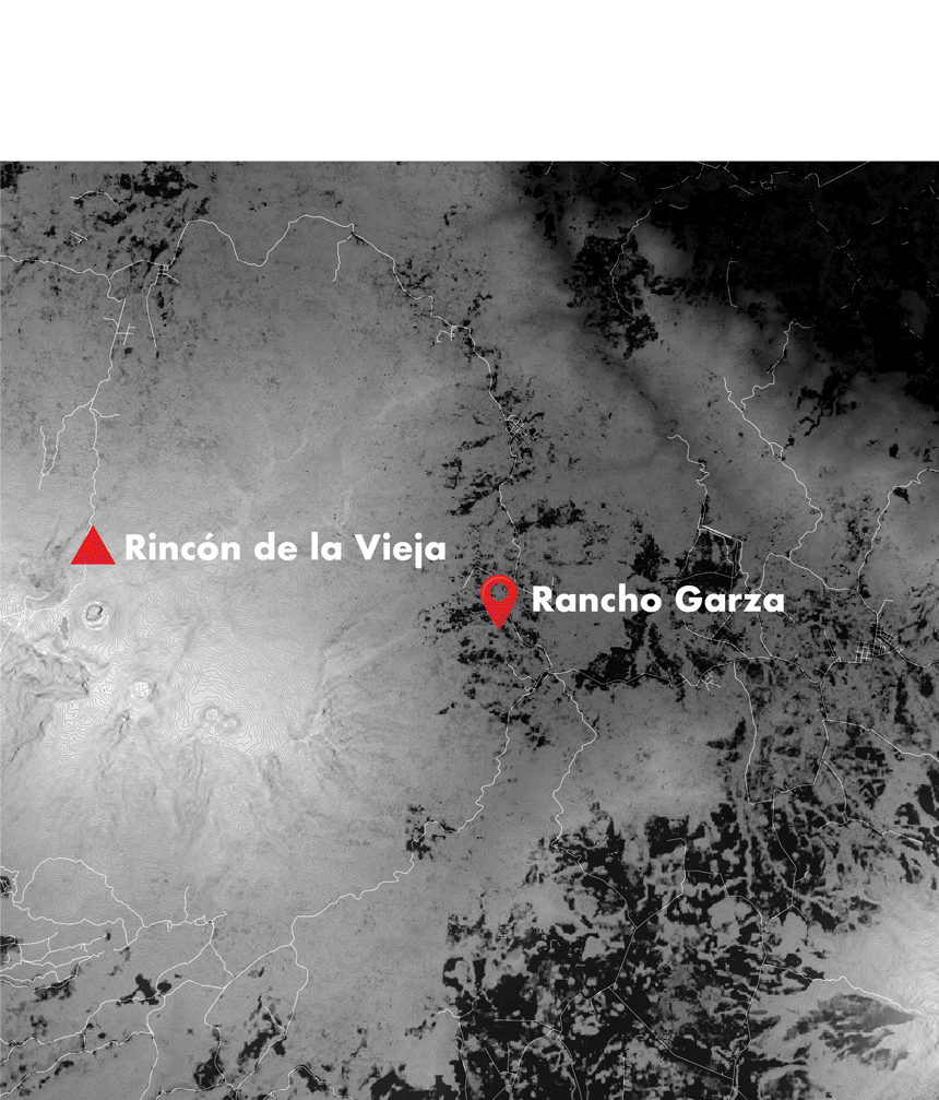 Figure 2 Animated GIS map of Rancho Garza, Costa Rica, showing the boundaries of three converging forest ecoregions — Moist Forest, Montane Forest, and Seasonal Moist Forest — layered over the surrounding terrain.