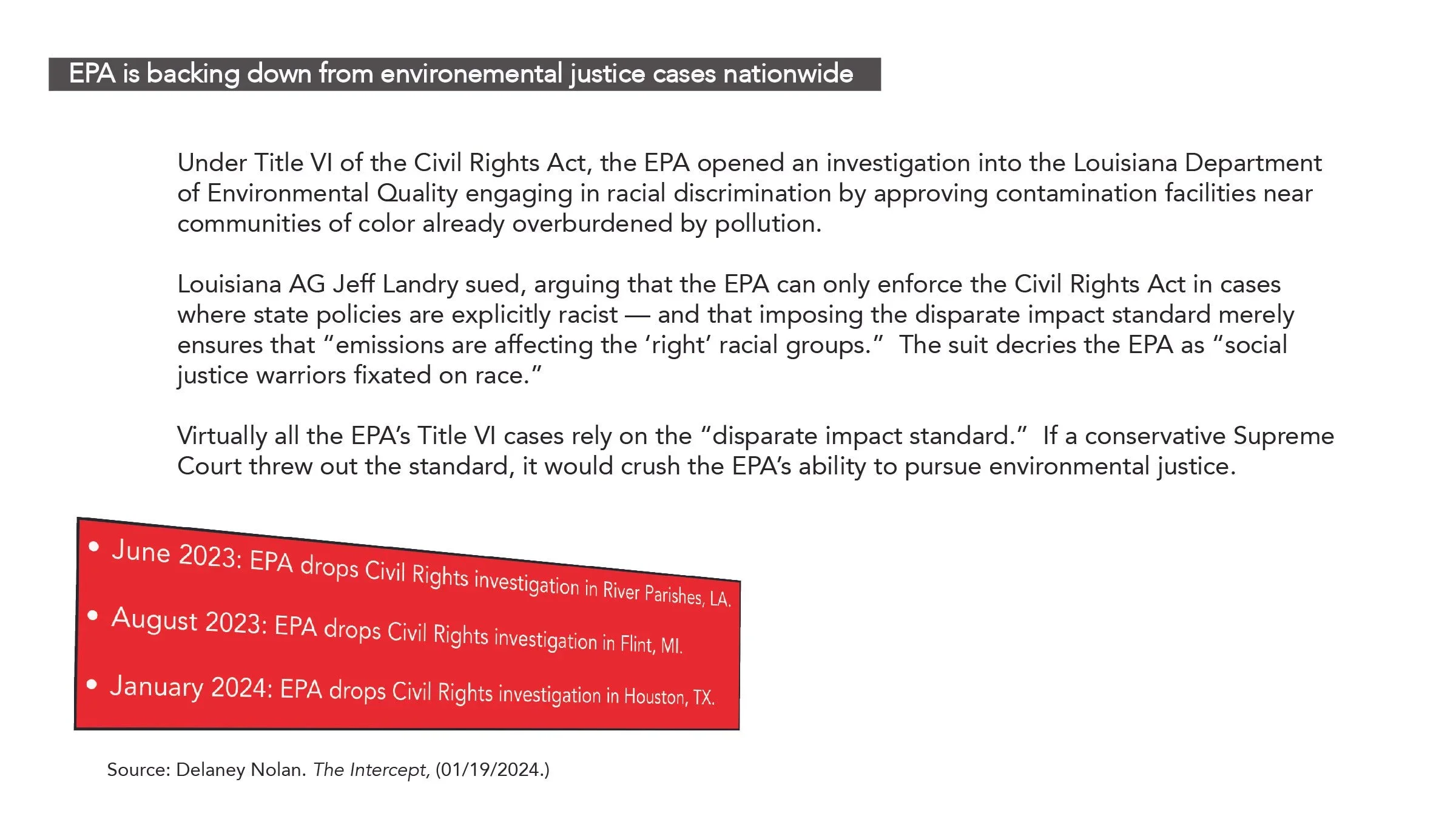The EPA is backing down from environmental justice cases nationwide.