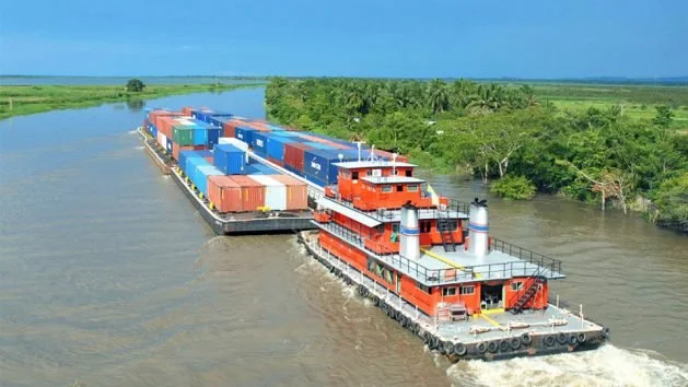 Transport barges navigate the Paraná River in Argentina's Santa Fe province. Photo: Fundación Humedales