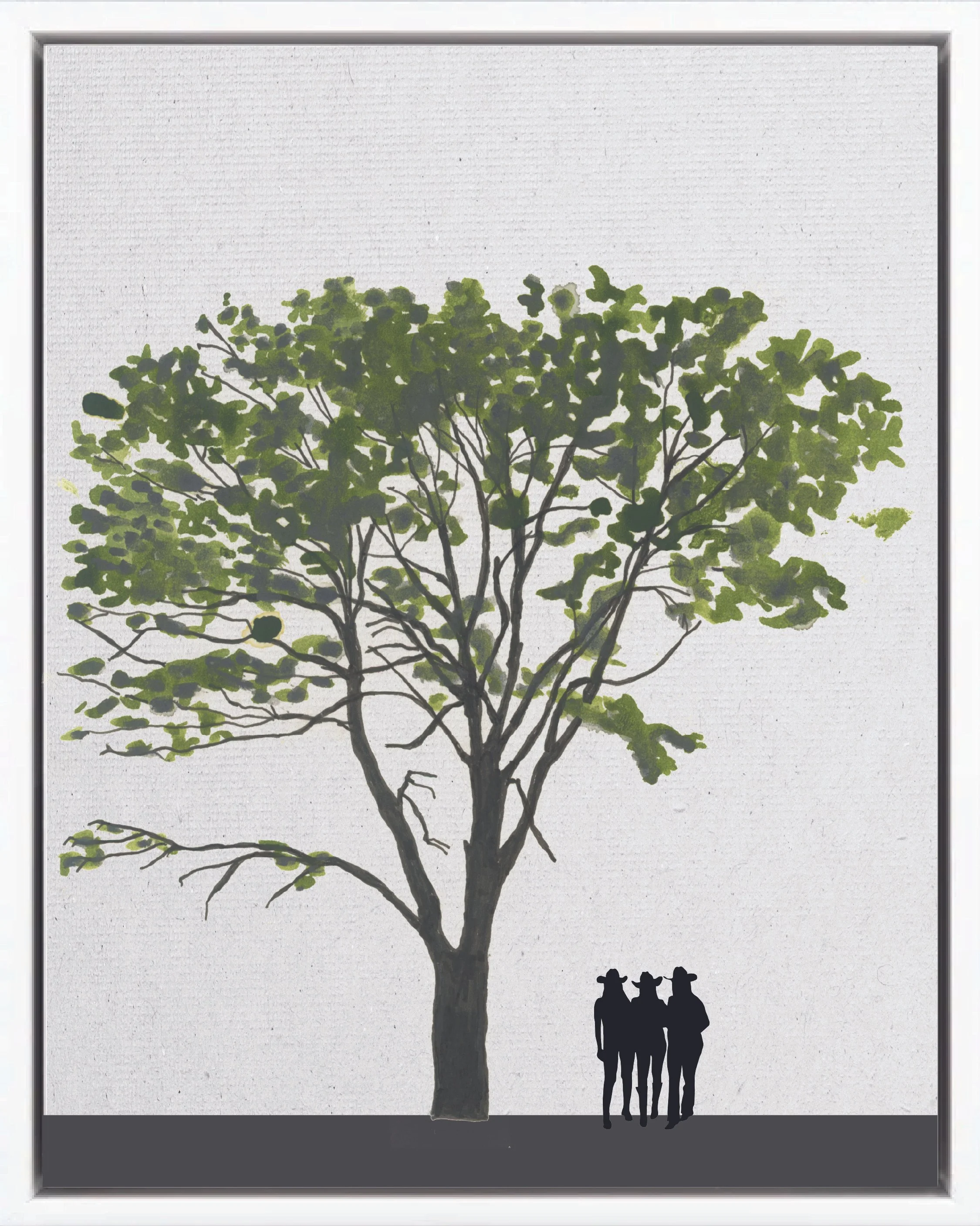 Hand-illustrated portrait of Poró (Poró gigante; poró extranjero, cachimbo, mountain immortelle, bucare), Erythrina poeppigiana, nitrogen-fixing pioneer reforestation tree of the Isthmian-Atlantic slope, at mature height with figure for scale.
