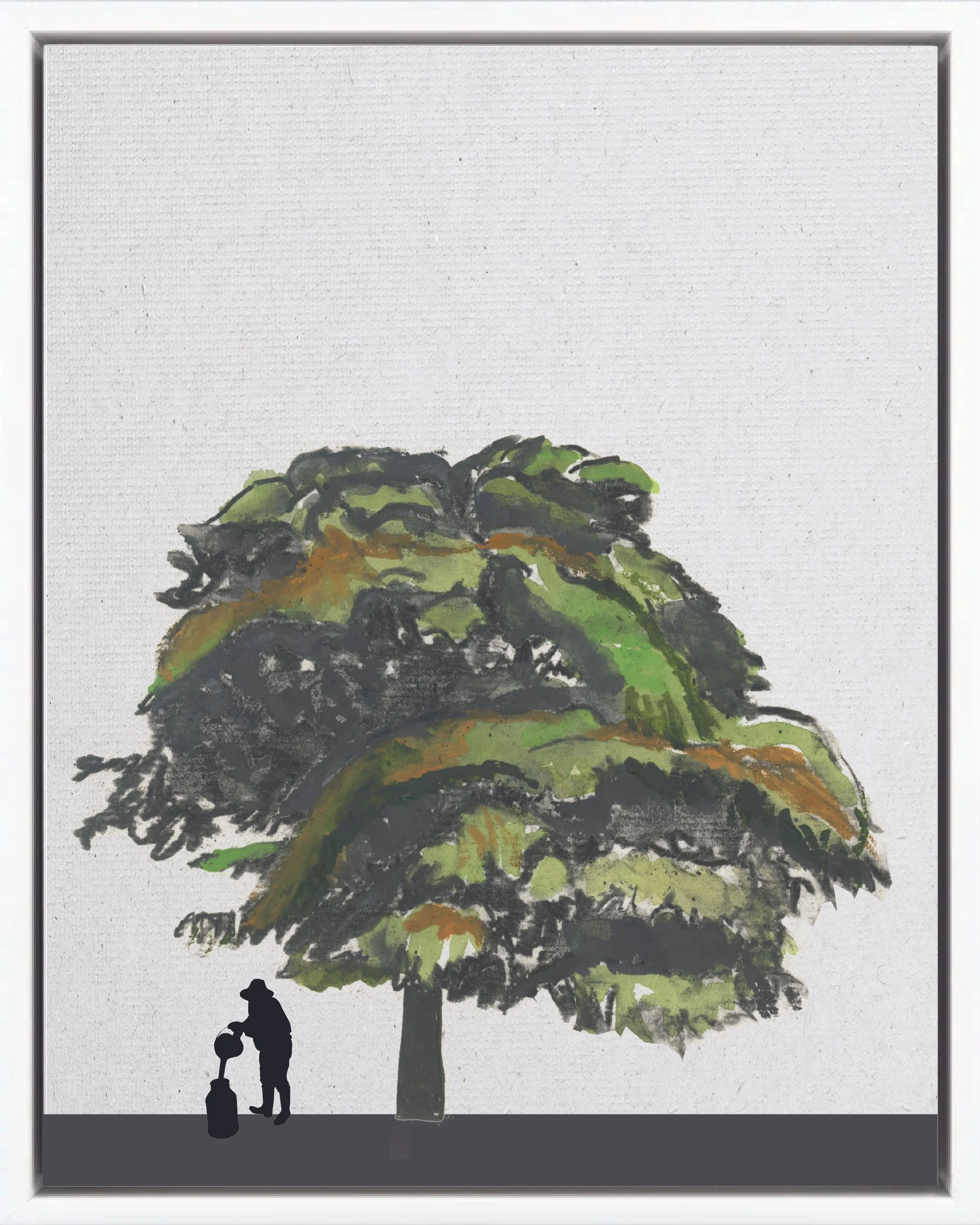 Illustration of Muñeco (Clammy manjack, ateje, buriogre), Cordia collococca, early secondary reforestation tree of Costa Rica's Neotropical Isthmian-Atlantic slope, at mature height with figure for scale.
