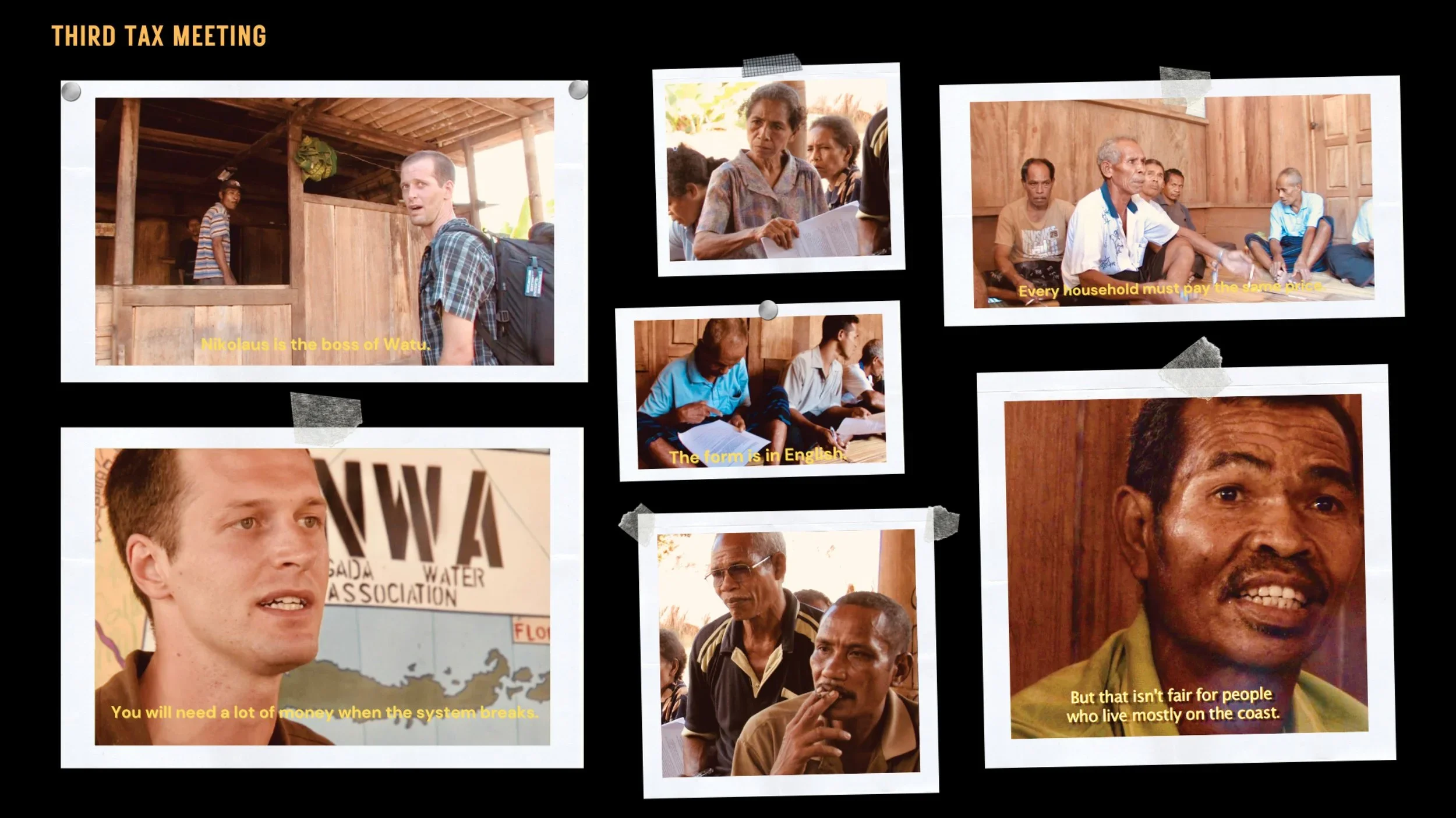 Photos from the Third Tax Meeting discussing water system maintenance in Watu Maghilewa villages in the Ngada Bajawa region of Flores, Indonesia, with Malcolm Wyer.