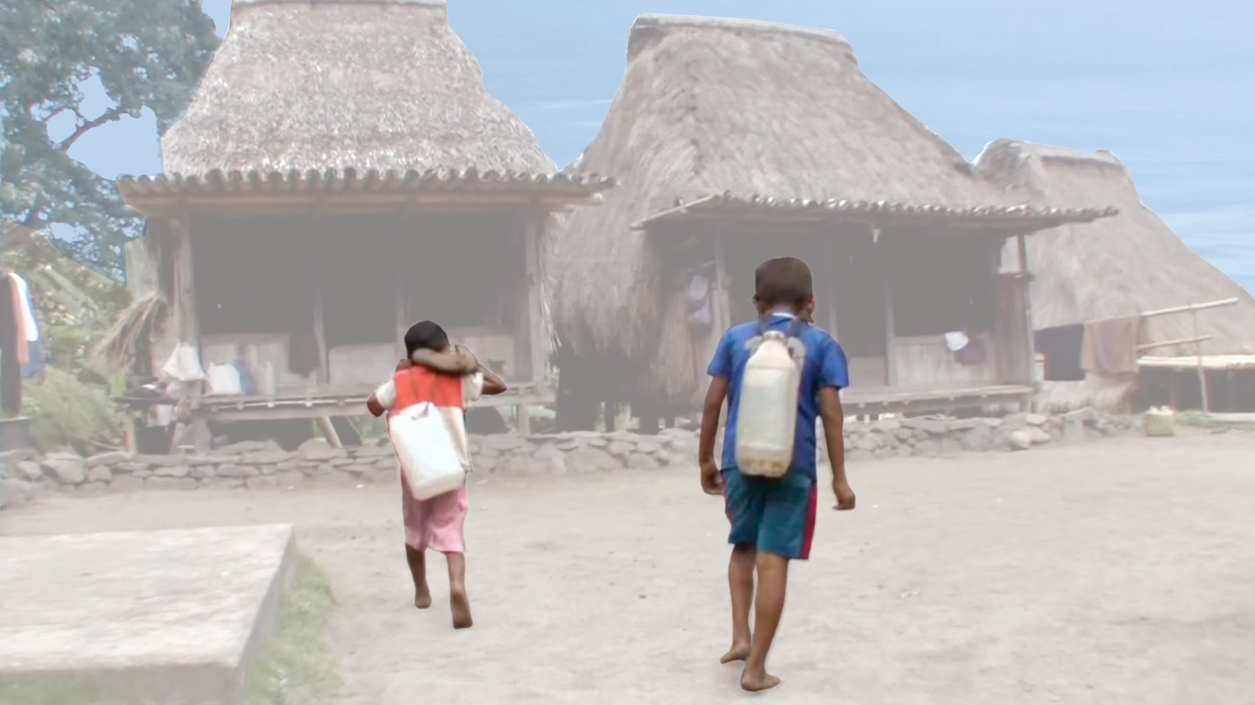 Two young boys carry drinking water back to the houses in Maghilewa village in Flores, Indonesia.