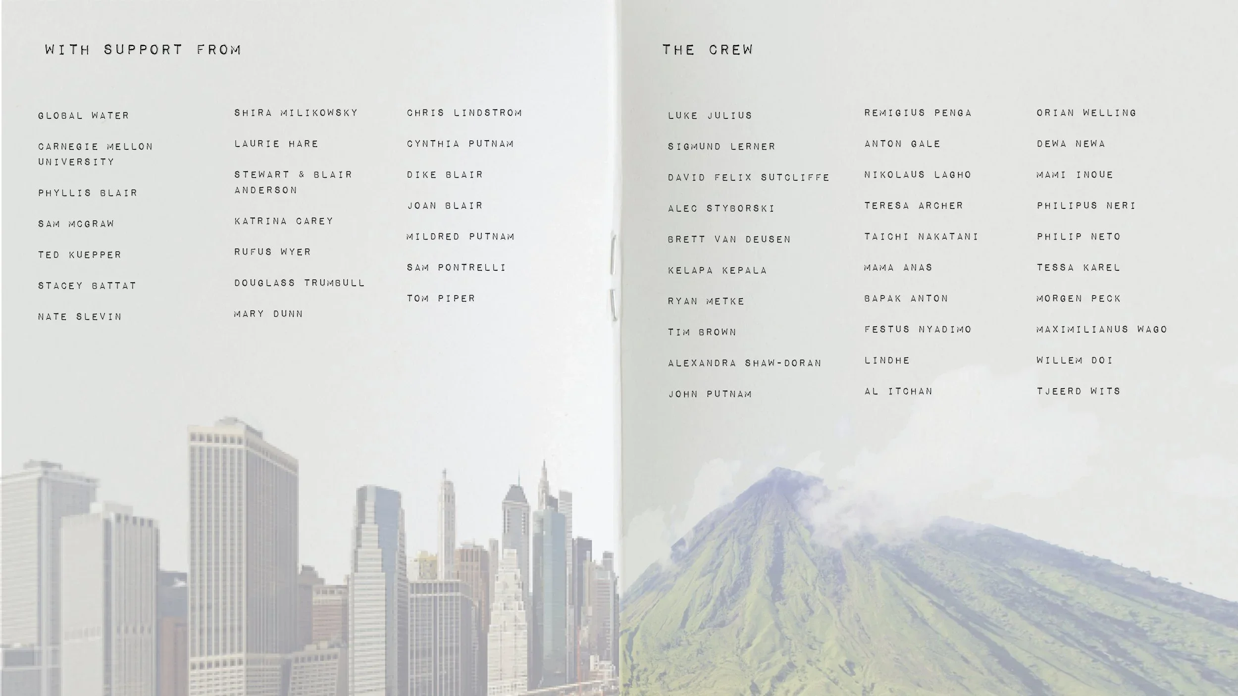 A list of the supporters and crew members for the Ngada Water Association 2009 project in Watu and Maghilewa villages in Flores, Indonesia.