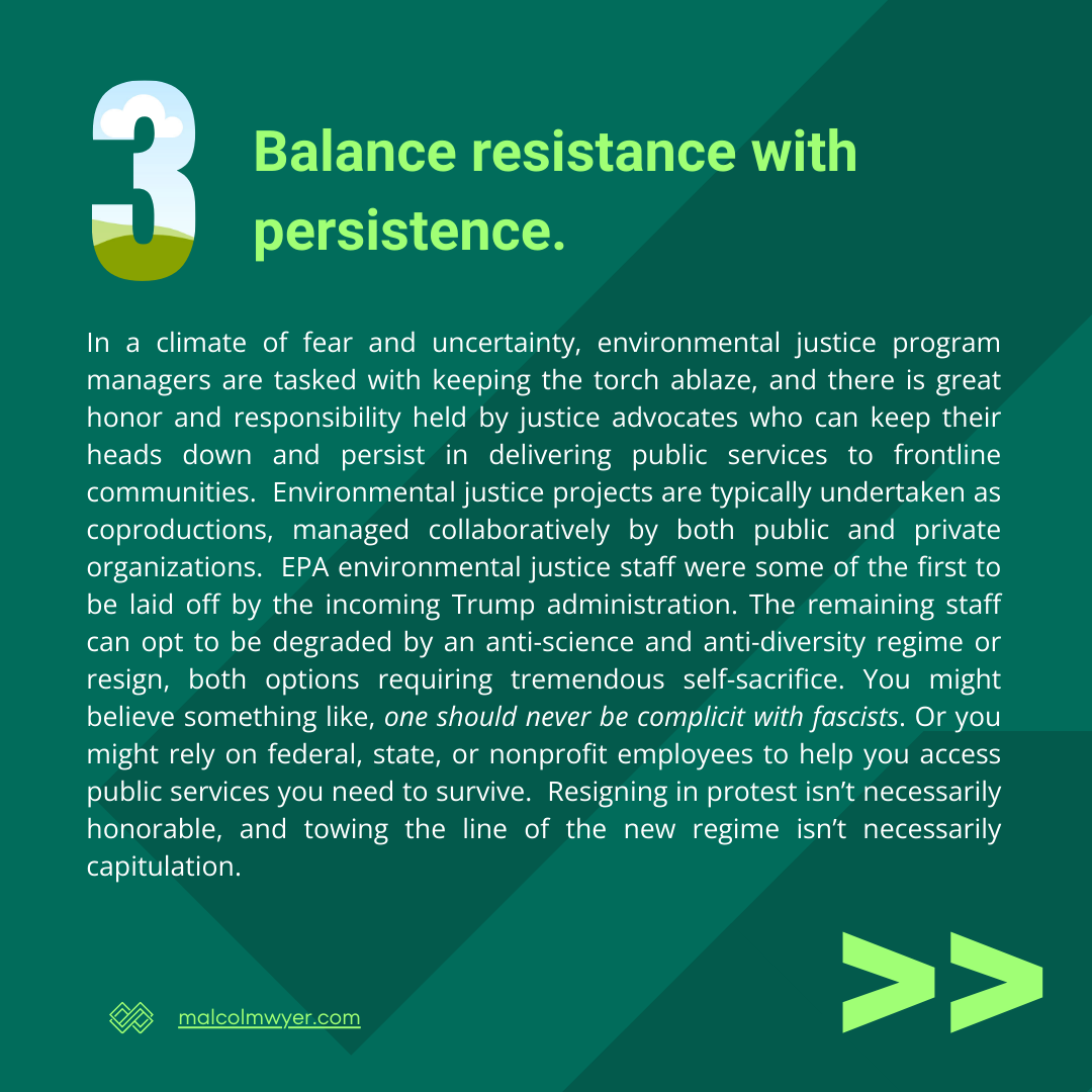 In a climate of fear, environmental justice managers navigate political pressures, balancing service to frontline communities with ethical and organizational challenges.
