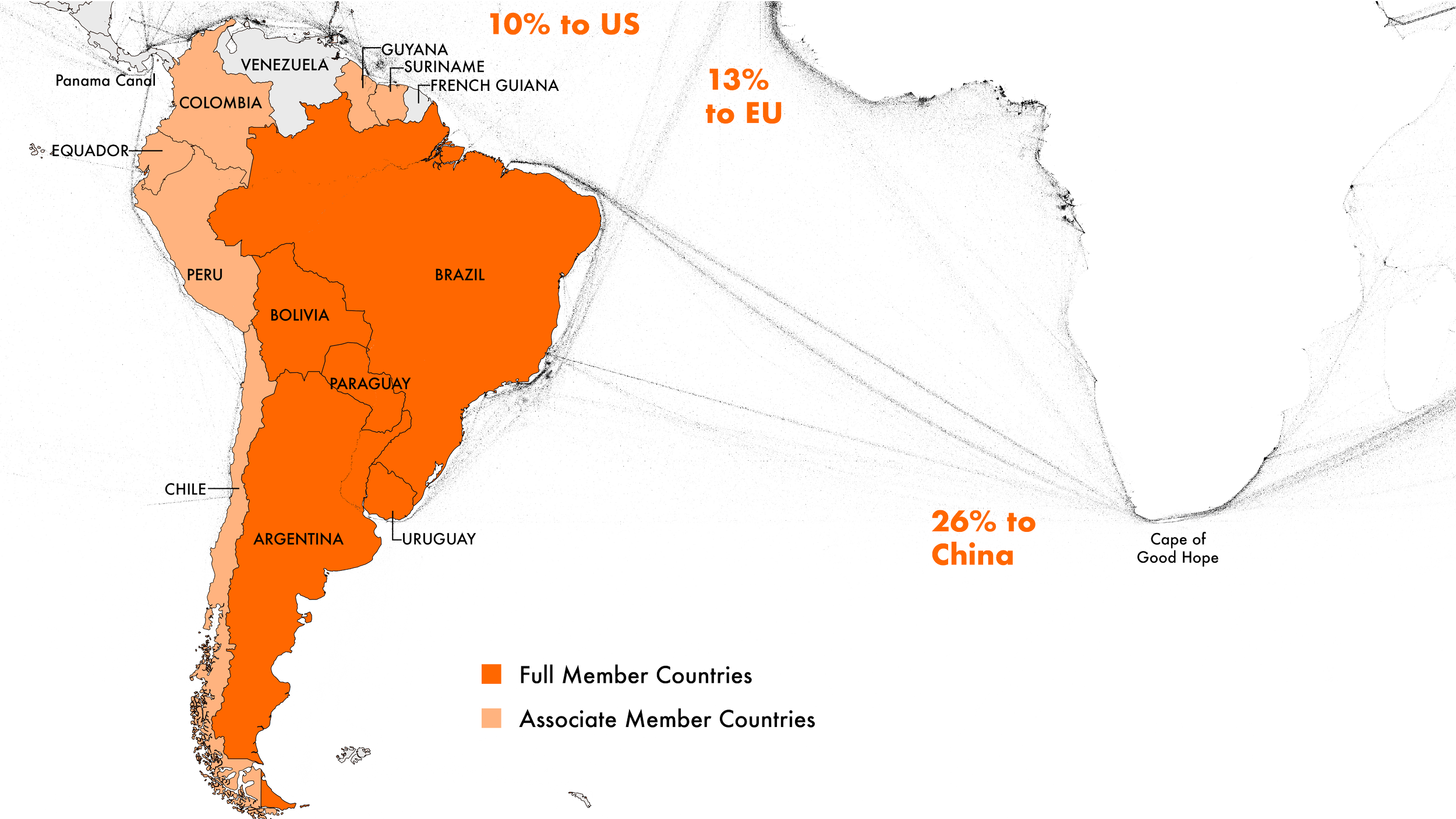 Geospatial map of MERCOSUR Trading block.