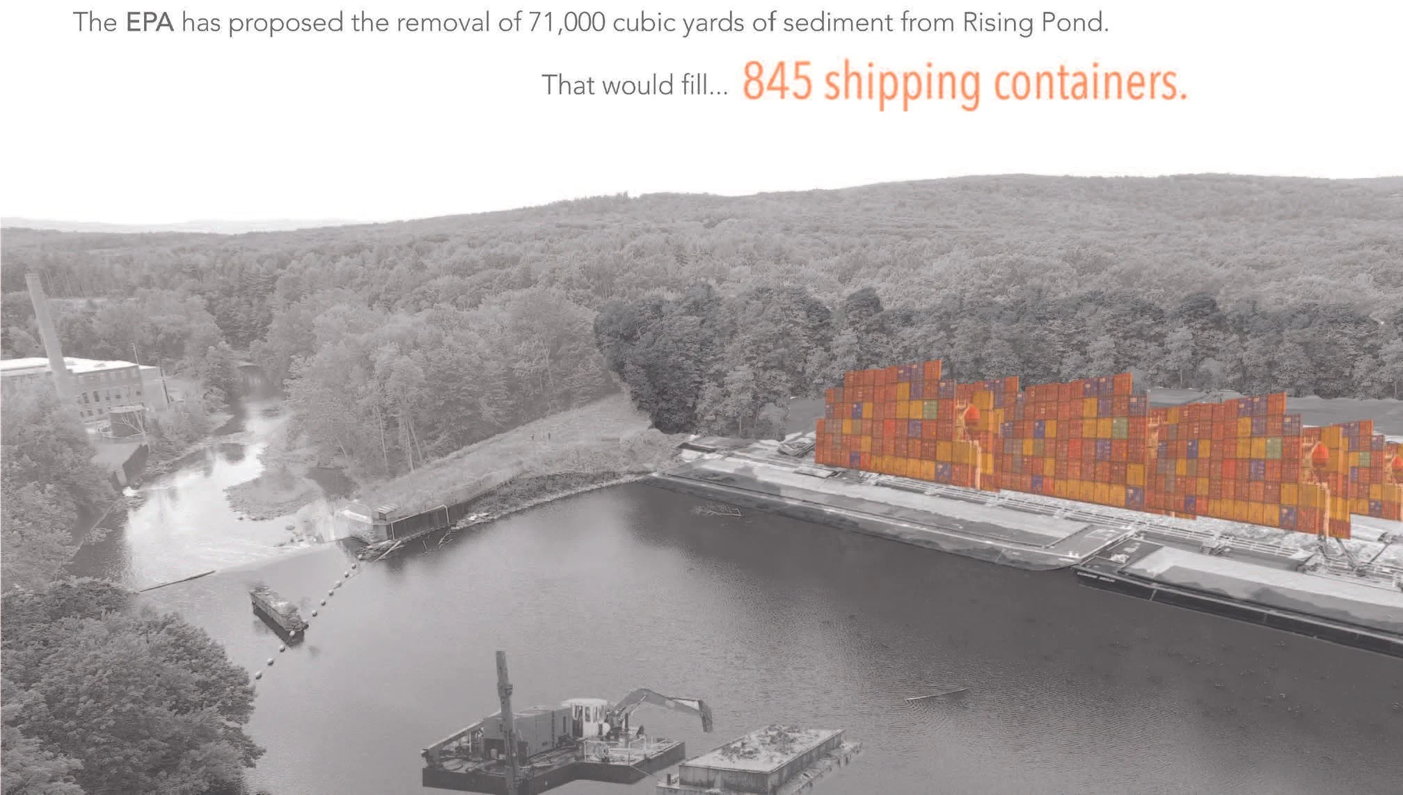 It would fill 845 shipping containers to hold the PCB waste the EPA is proposing to remove from Rising Pond in Great Barrington, Massachusetts..