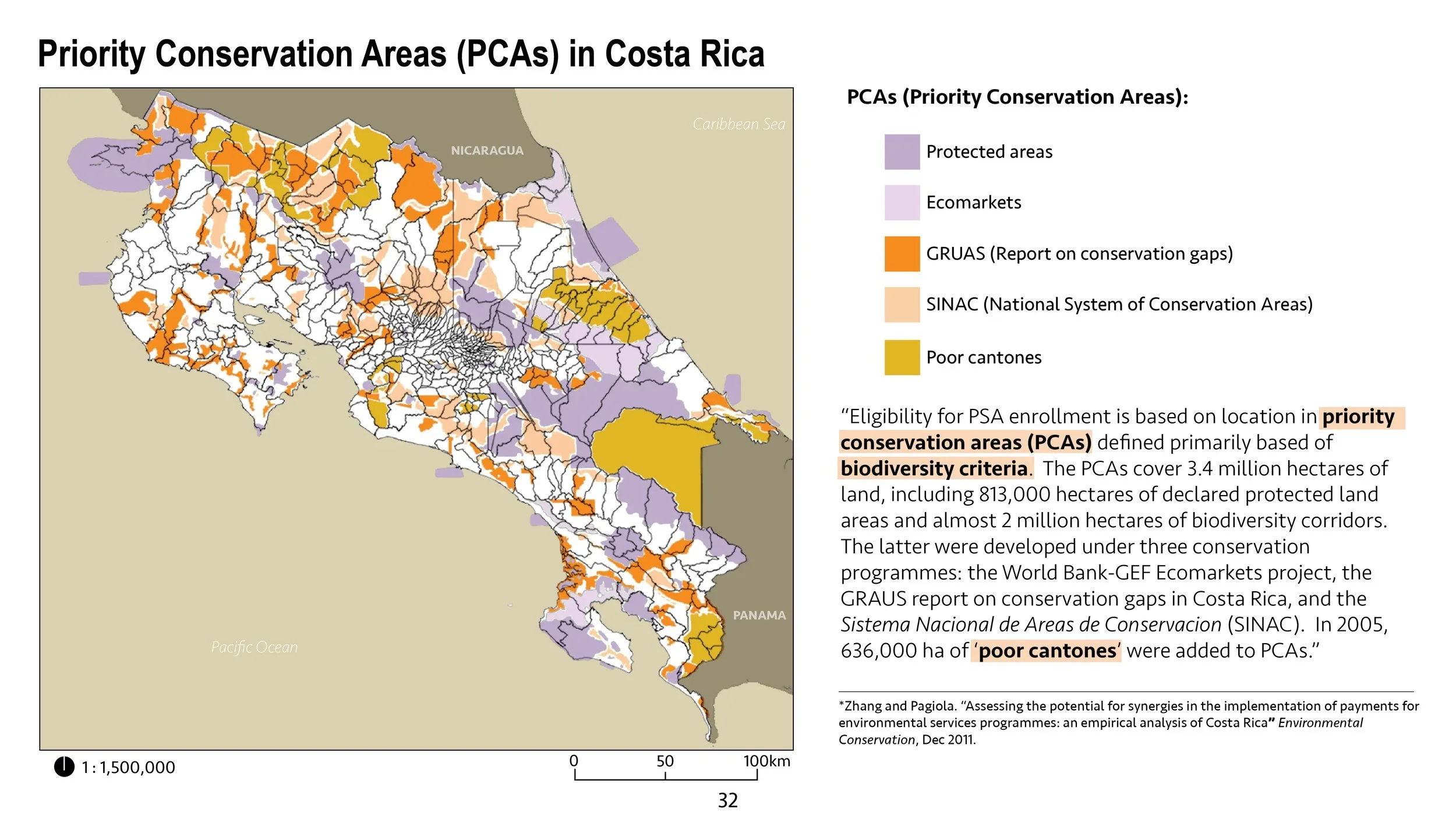 A map of Priority Conservation Areas (PCAs) in Costa Rica.