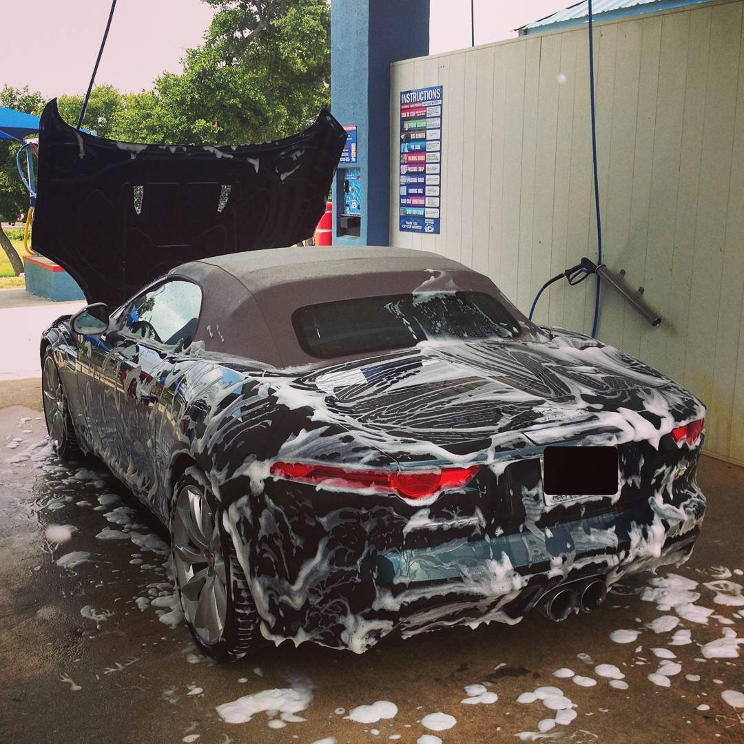A Perfect Day to Wash the Jag #bulverdecarwash #carwash #jaguar #niceride #soap #washingthejag #cleancar #sparkling #summerday #july4thweekend