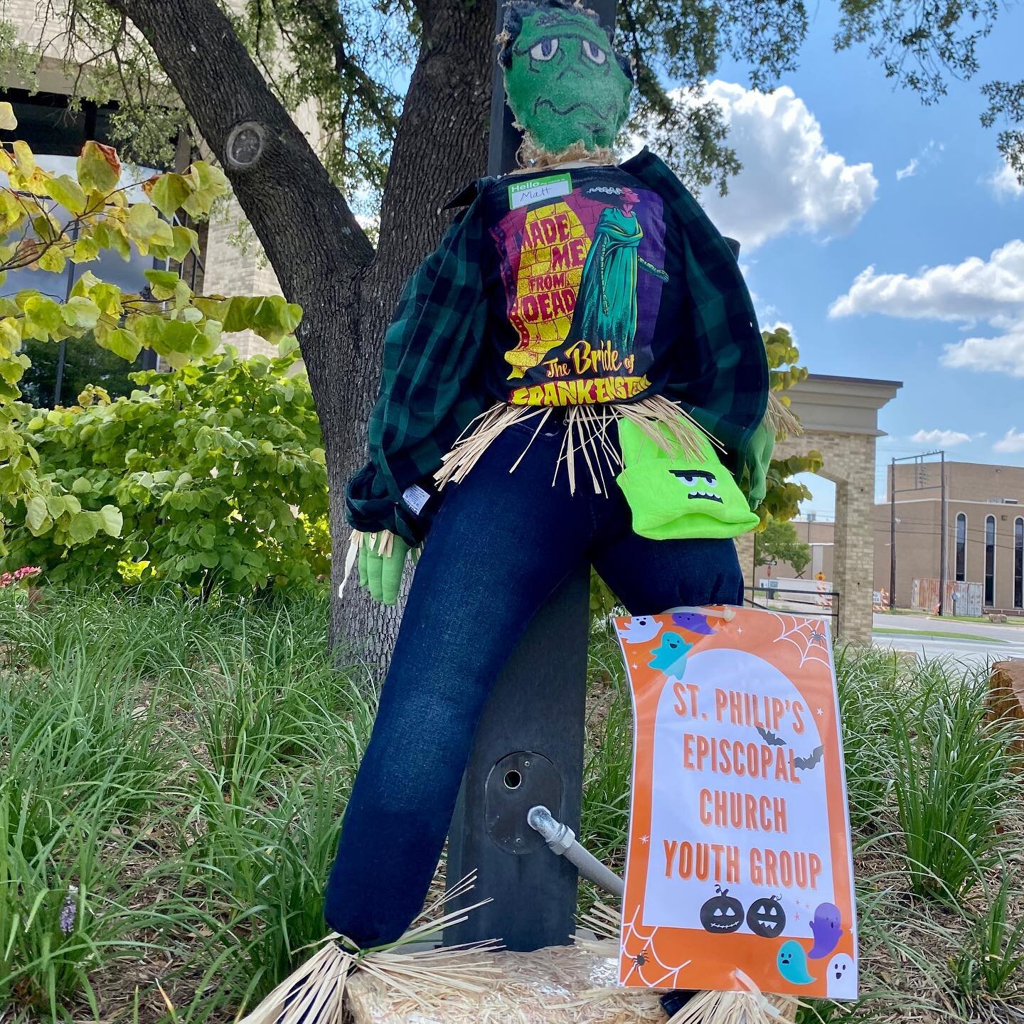 BREAKING NEWS: We got an honorable mention for Matt, our Frankenstein scarecrow, in the #CreateArdmore scarecrow contest. There were 48 entries and only 8 were mentioned, so that&rsquo;s super cool! Thanks to the youth and volunteers who put this tog