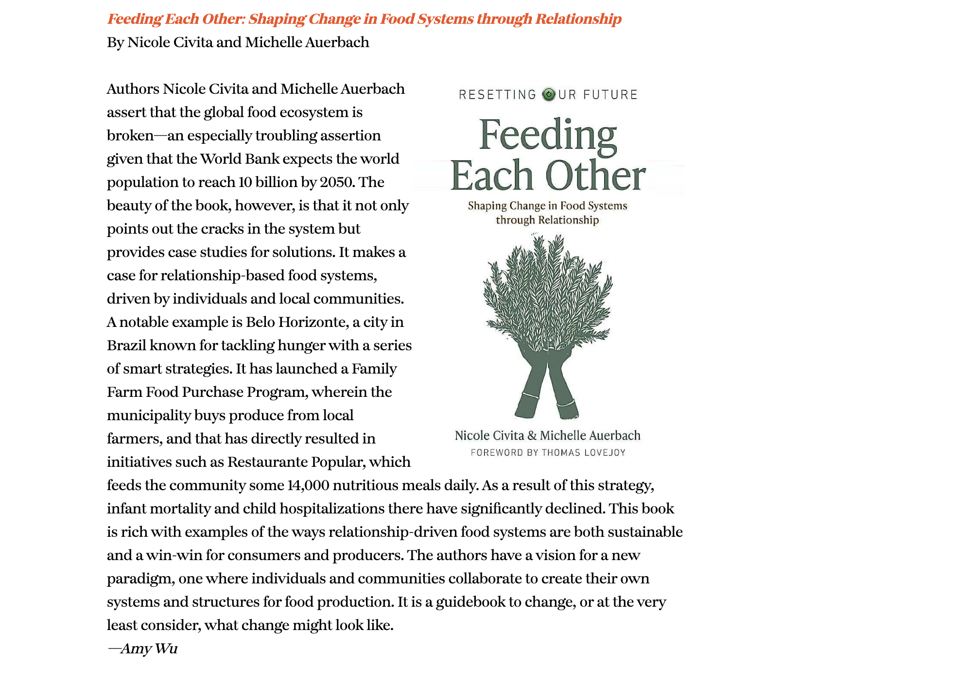 Amy Wu's Review of Feeding Each Other in Civil Eats