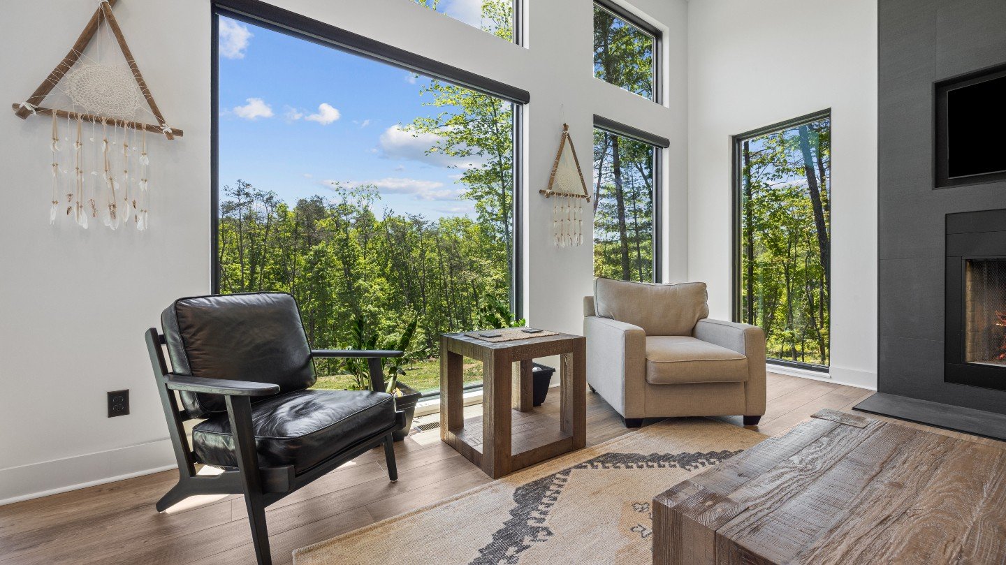 A room shaped by the view. #beaghaus #alwayscustom #modernhome #customresidential #woodlandhome