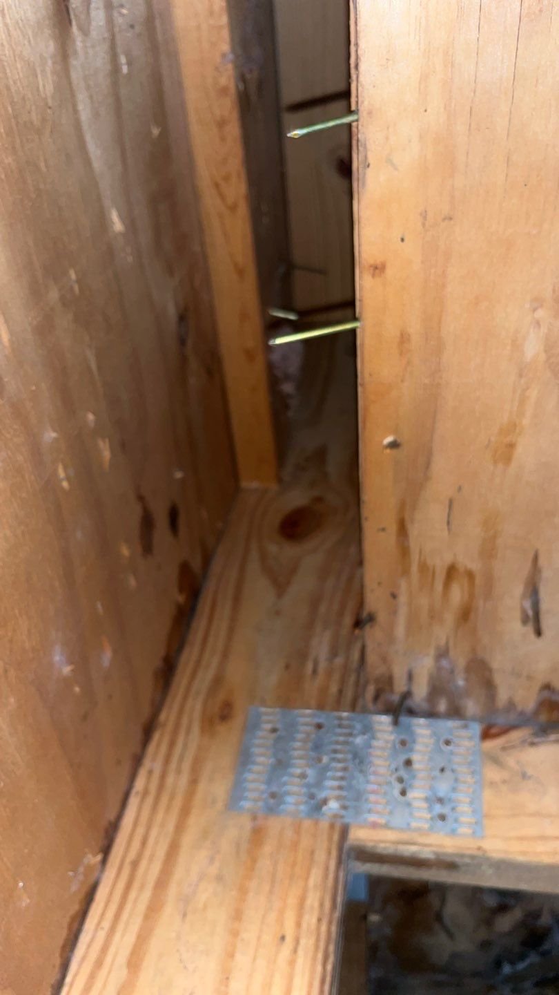 HOUSE Leak INSIDE ATTIC in Front Great Room View of inside SOUTH WALL SW corner of house close up TRUSS JOIST GUSSETT.JPEG
