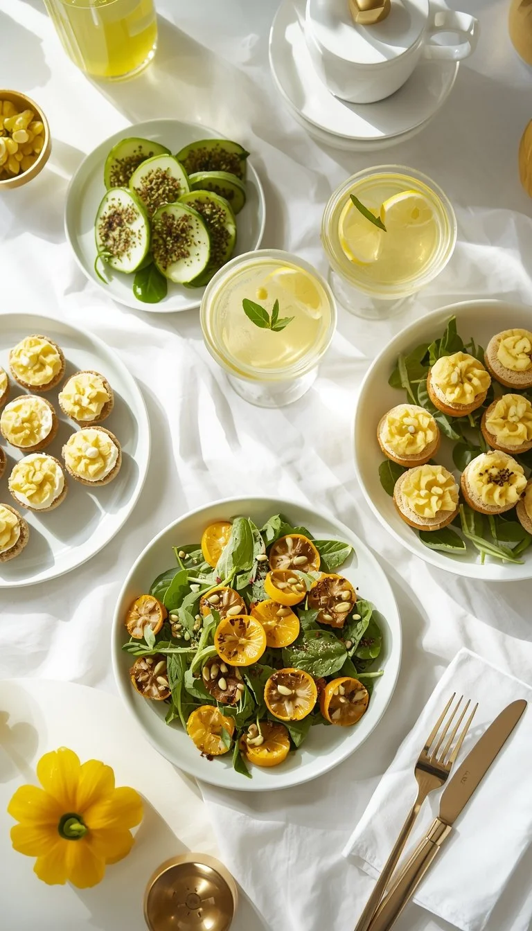 A “Little Ray of Sunshine” baby shower food and drink setup