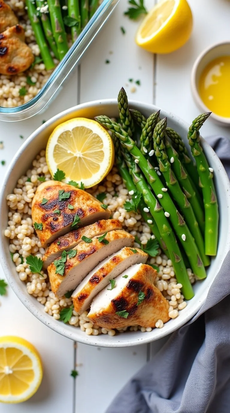 grilled chicken and spring vegetable bowls