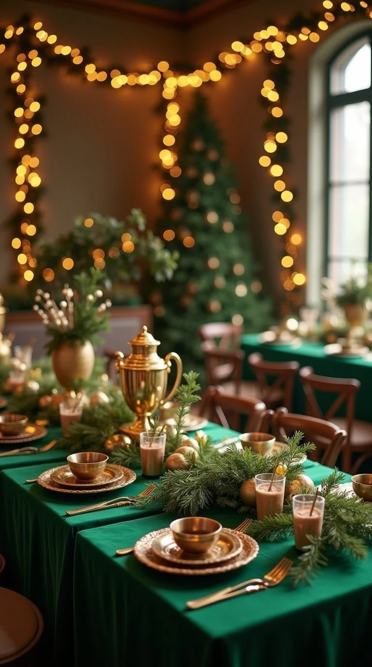 Luxurious green and gold winter baby shower setup